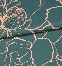 Polyester satijn blauwgroen met beige bloemen - Knipmode