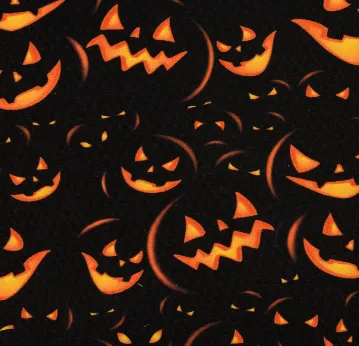 French terry zwart met Jack-o'-lantern pompoenen