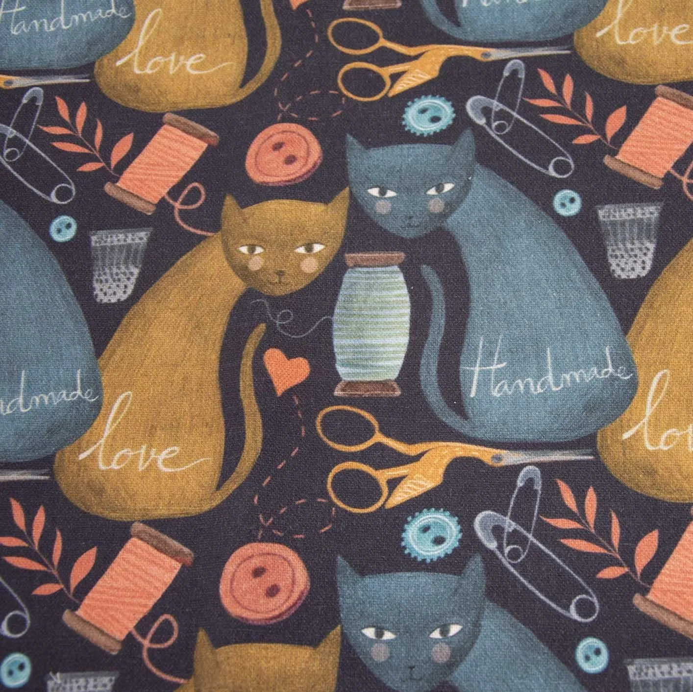 Canvas donkerblauw met katten - Katia Fabrics