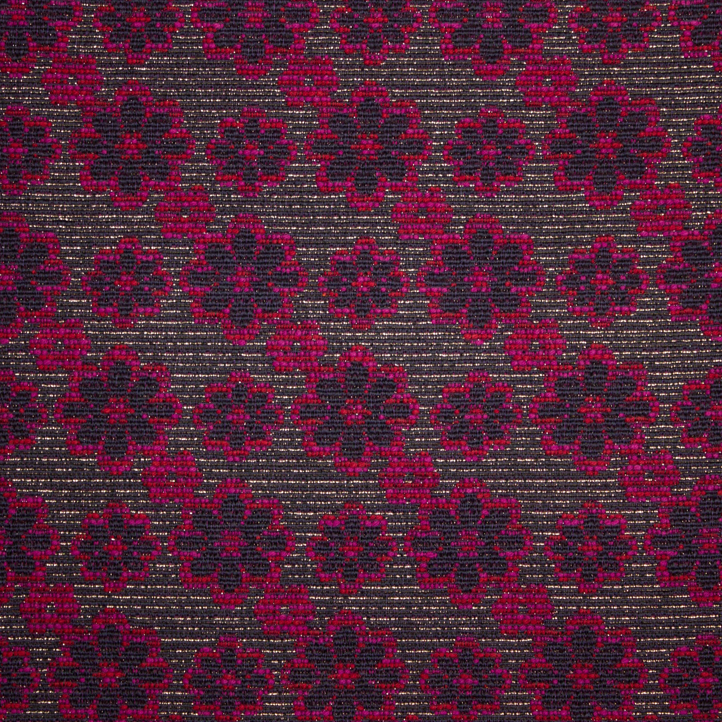 Double face jacquard zwart met gouden lijnen en roze bloemen - Lorré
