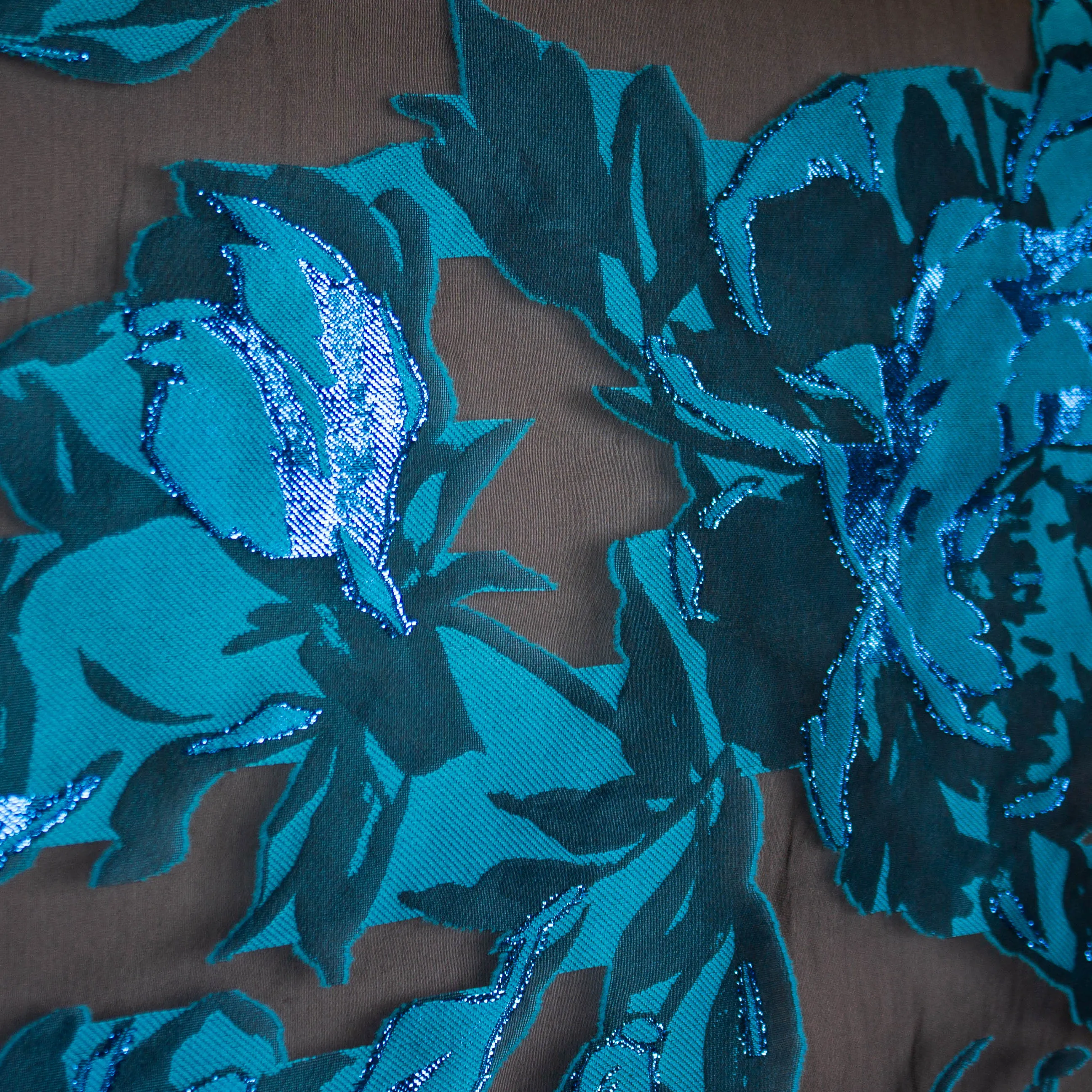 Zijde organza jacquard blauwe bloemen - Lorré