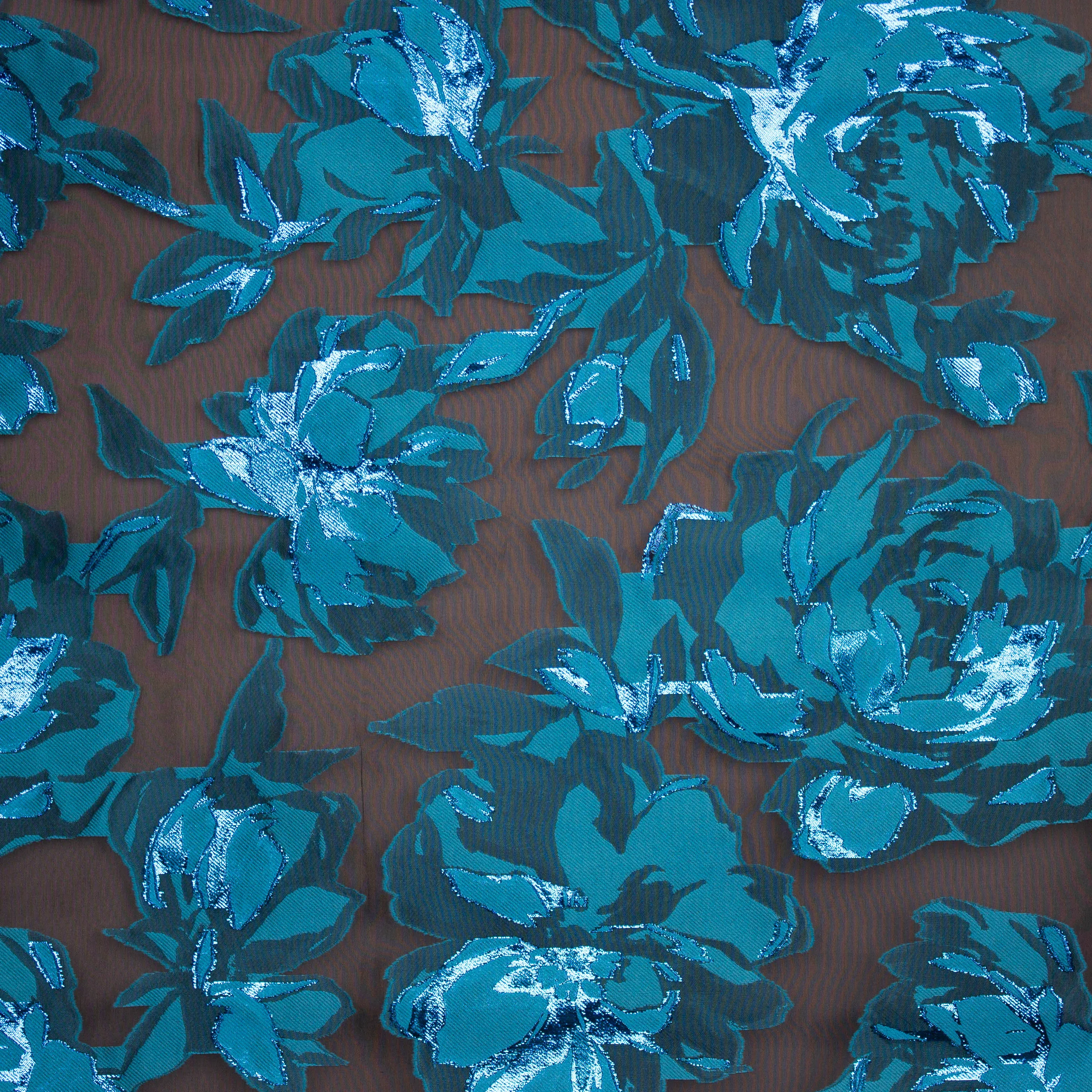 Zijde organza jacquard blauwe bloemen - Lorré