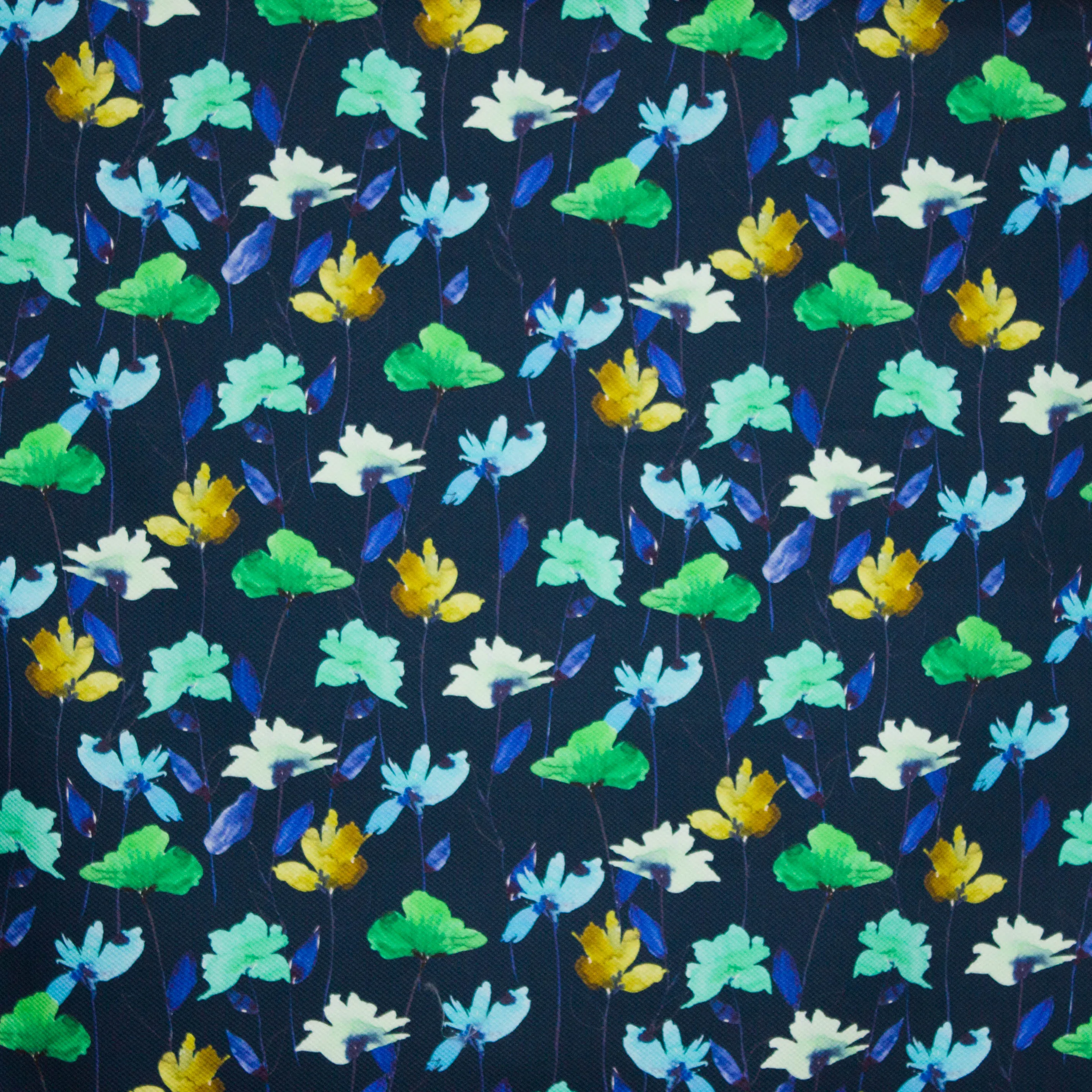 Piqué blauw bloemen motief