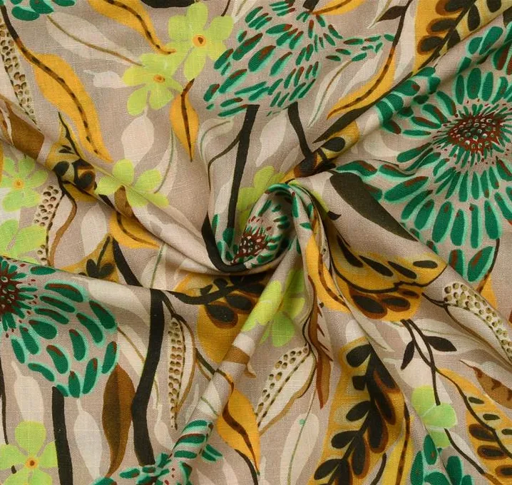 Linnen viscose bruin met abstracte bloemen - A La Ville
