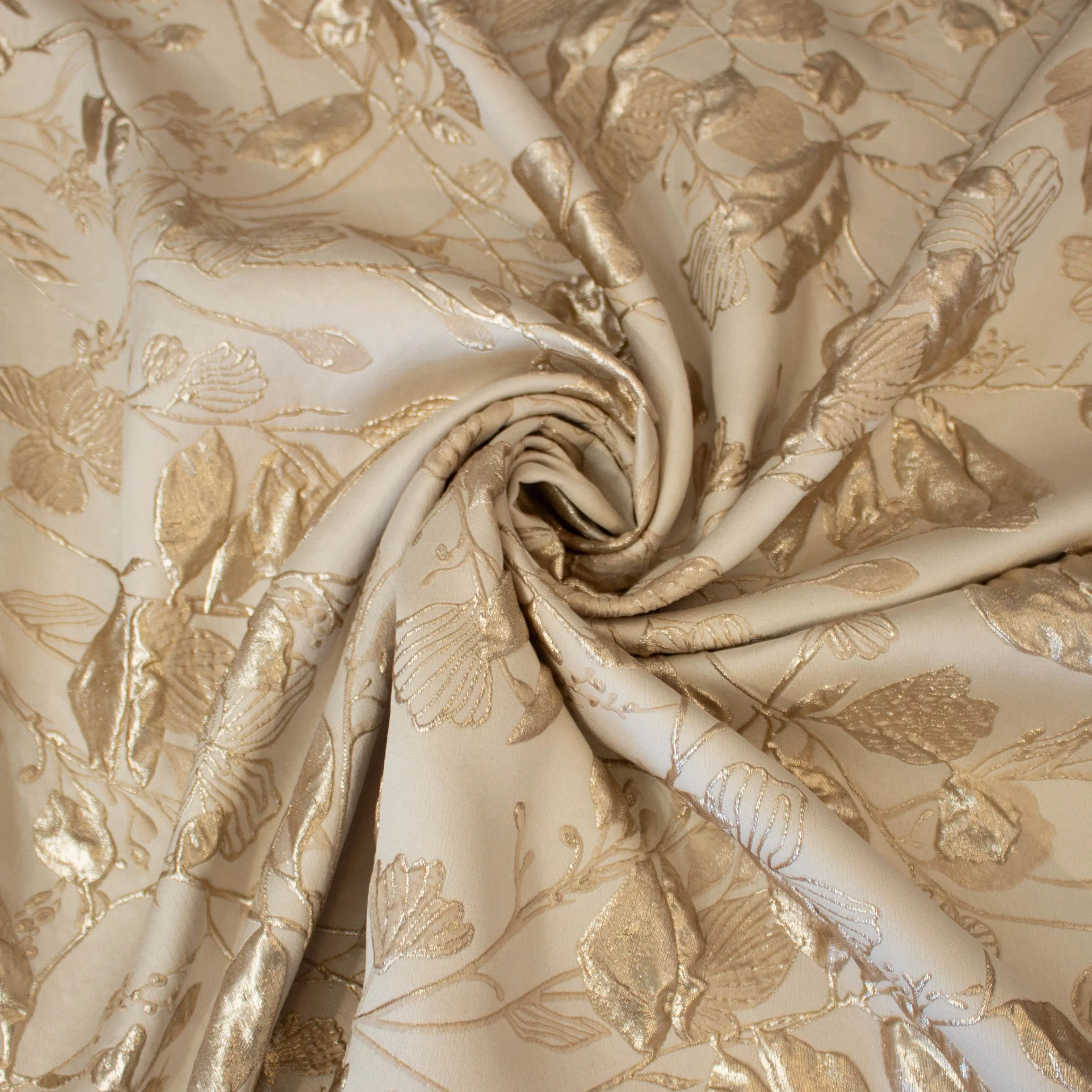 Jaquard zijde beige met bloemen - Lorré