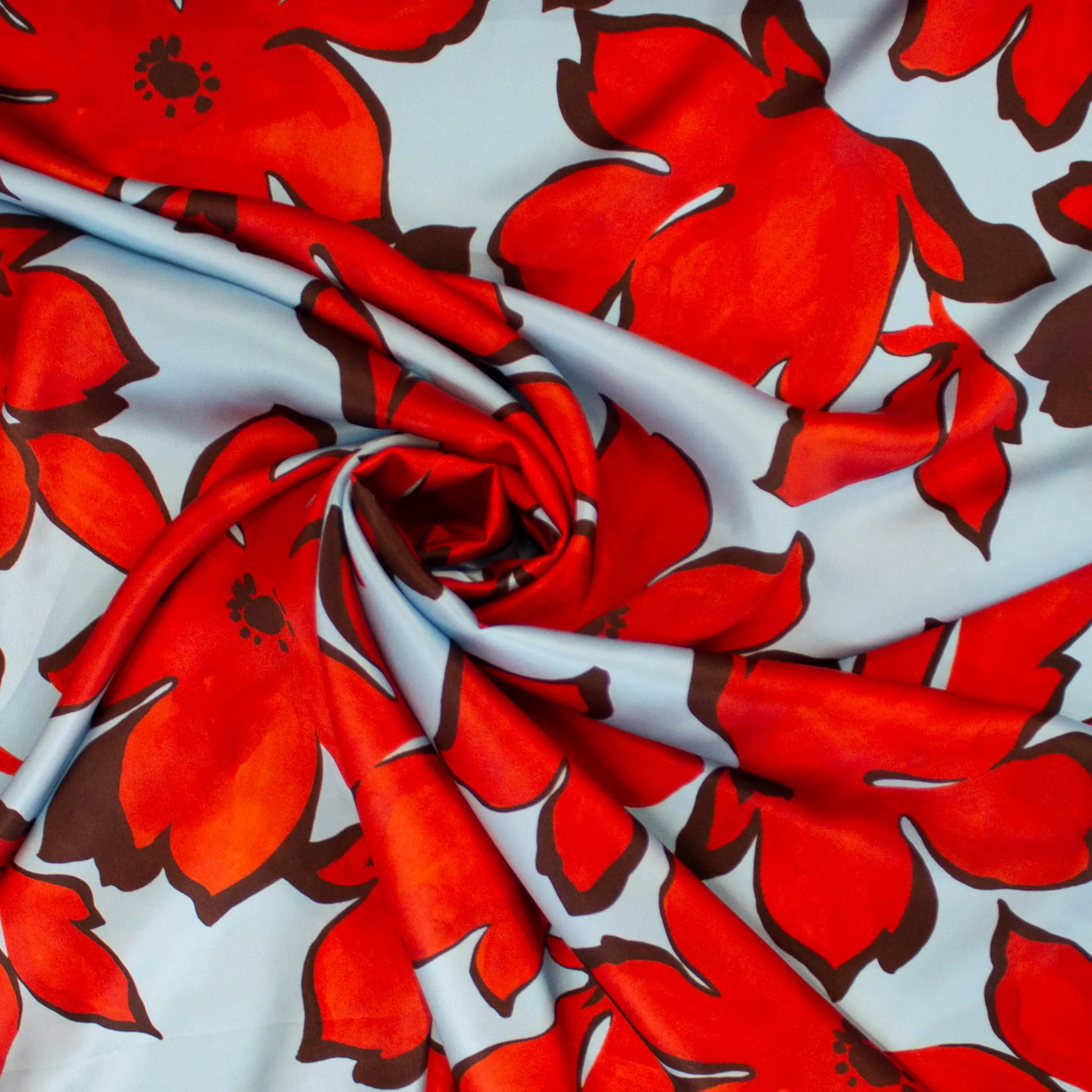 Zijde blauw met rode bloemen - Lorré