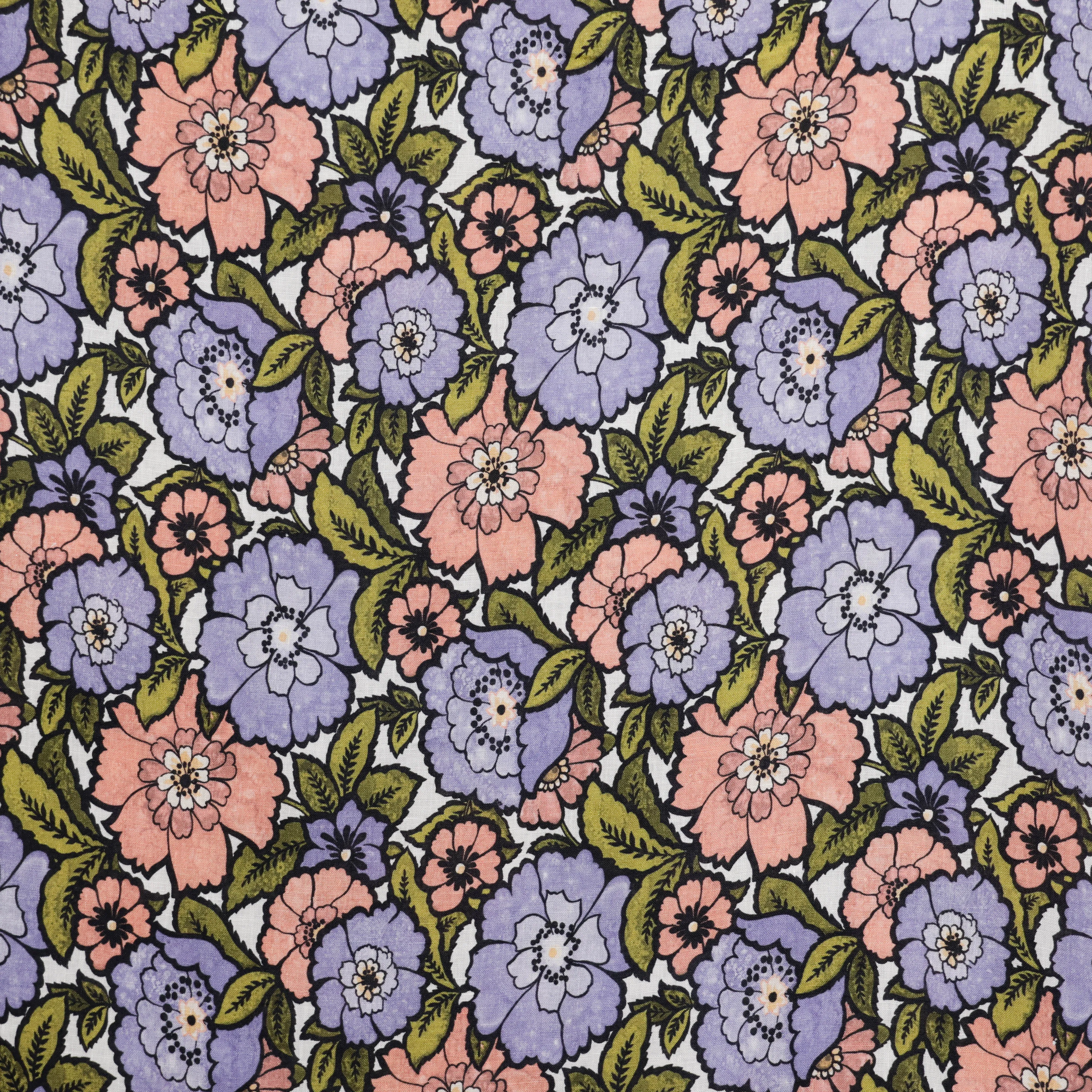 Linnen zalmroze en paarse bloemen - A La Ville