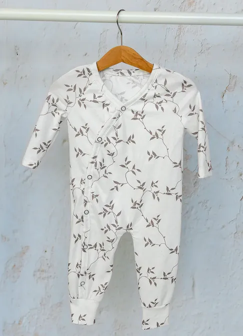 Tricot bedrukt takjes gebroken wit - B*Trendy