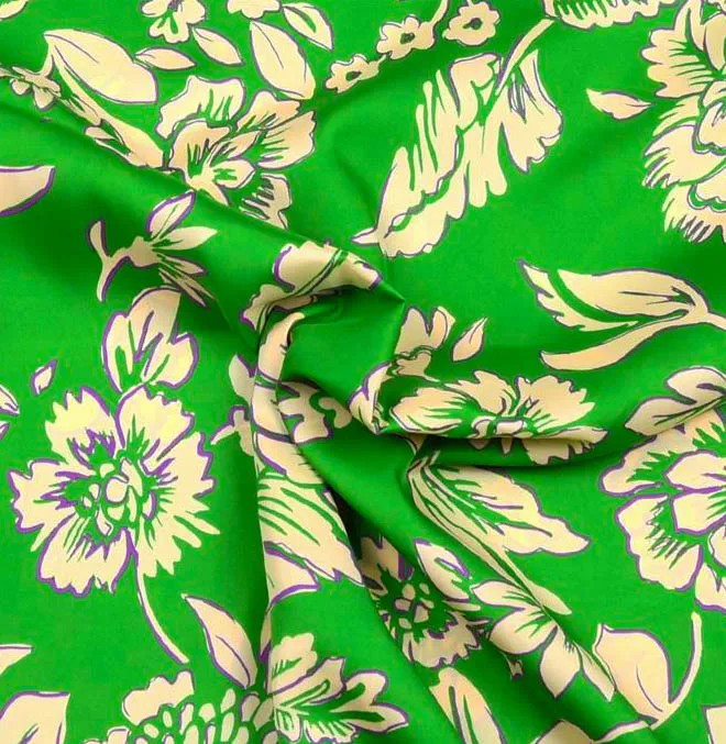 Polyester groen met bloemen - Knipmode