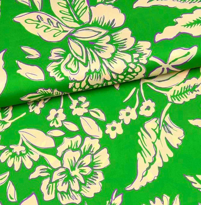 Polyester groen met bloemen - Knipmode