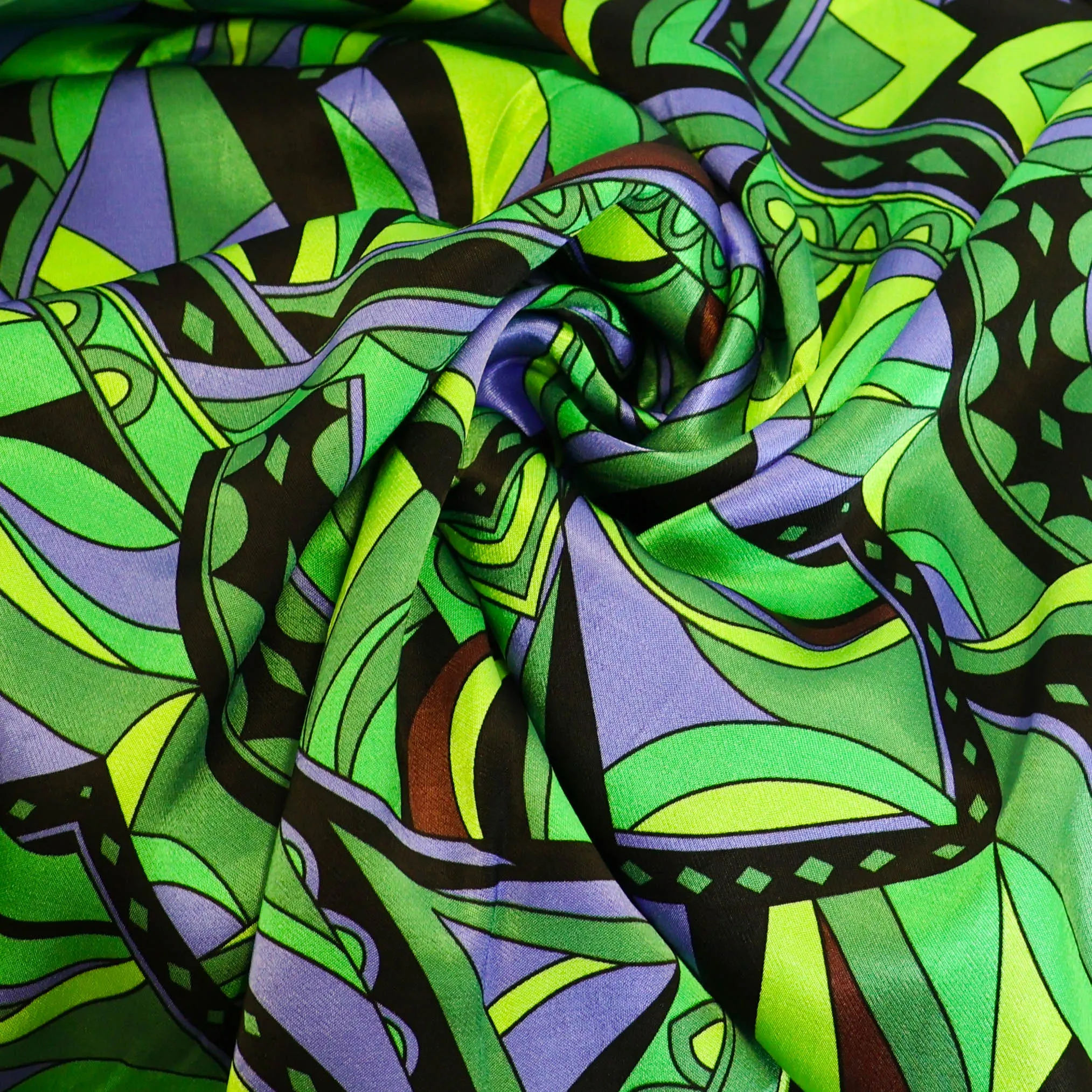 Satijn groen met retro print