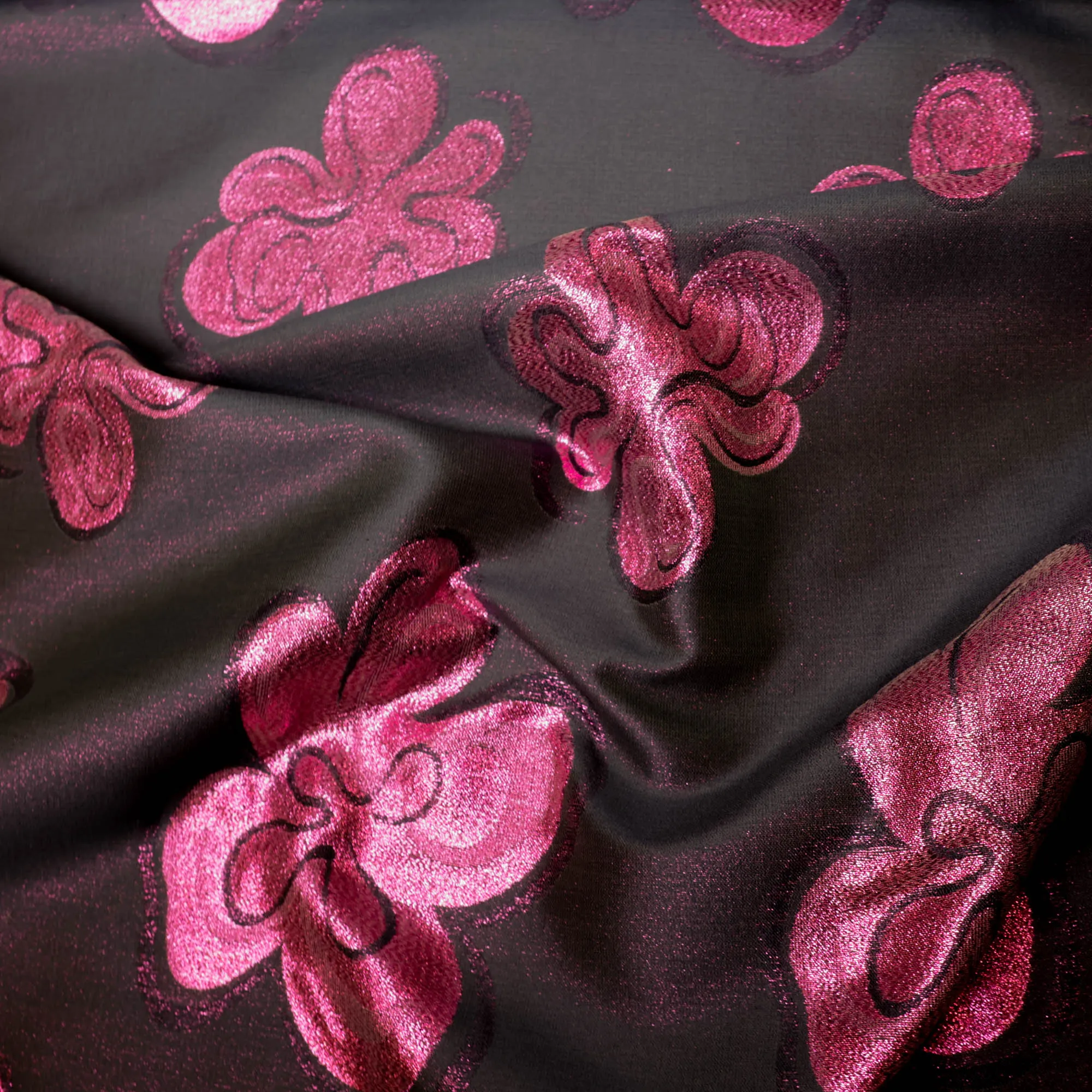 Zijden jacquard glinsterende roze bloemen - Lorré