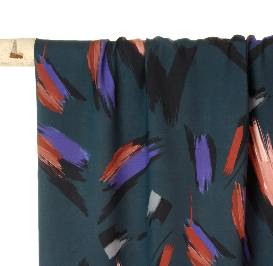 Petrolblauwe viscose met penseelstreken - Atelier Jupe