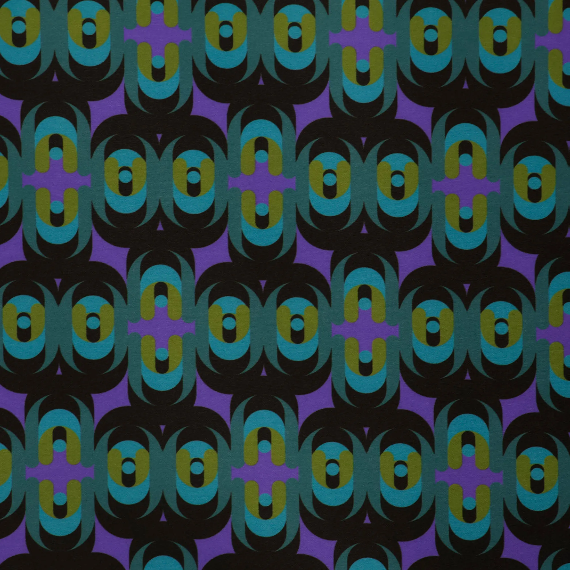 Zware polyester stretch groen-paars abstract patroon - Knipmode