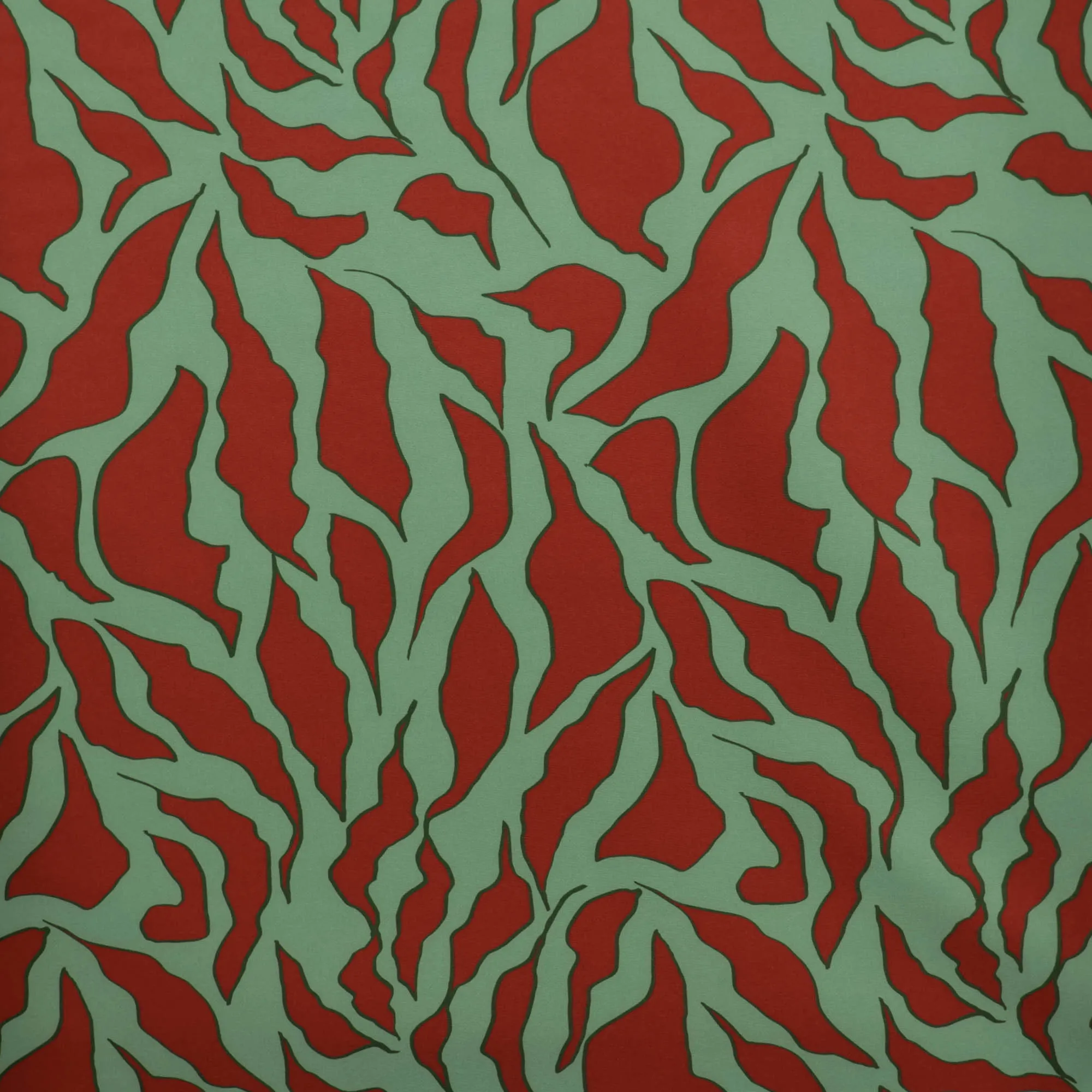 Polyester lichte stretch groen met rood tijgerpatroon - A La Ville