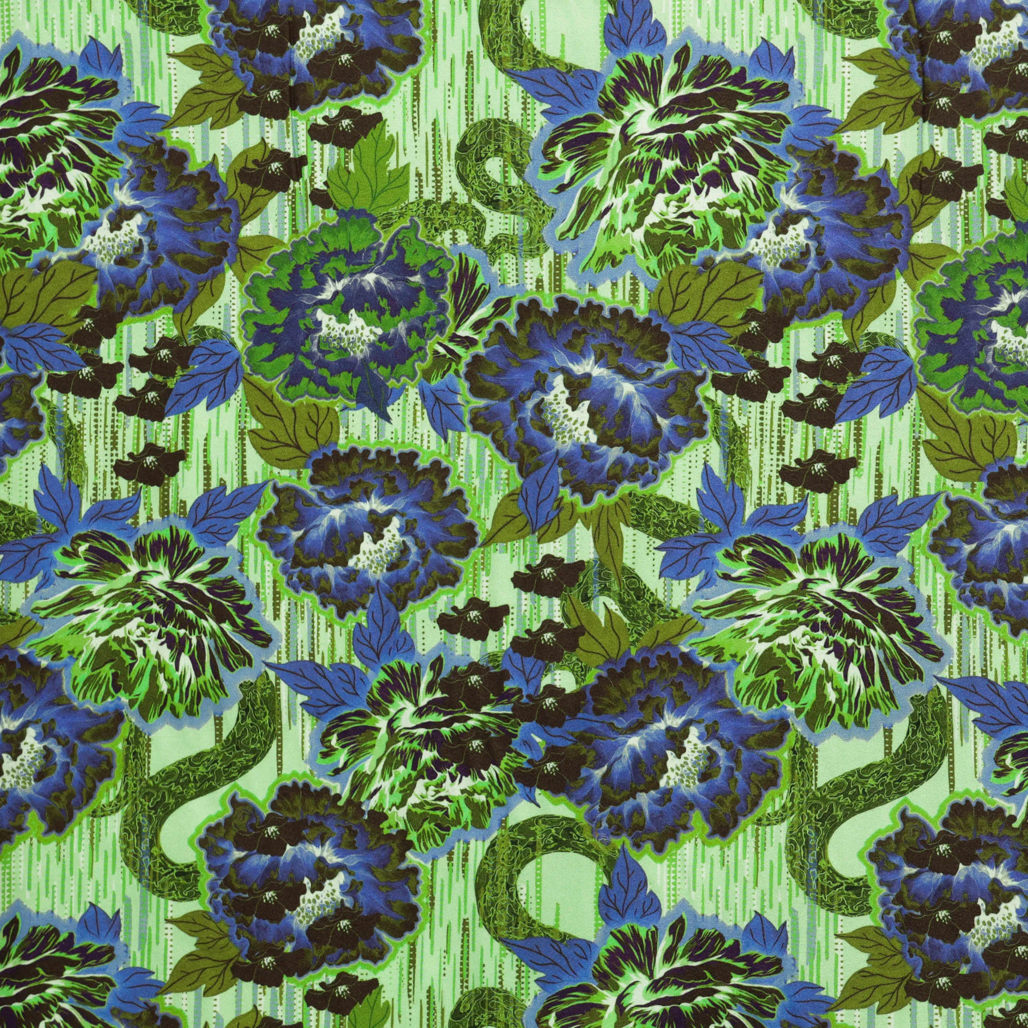 Viscose crêpe groen met bloemen en slangen - A La Ville