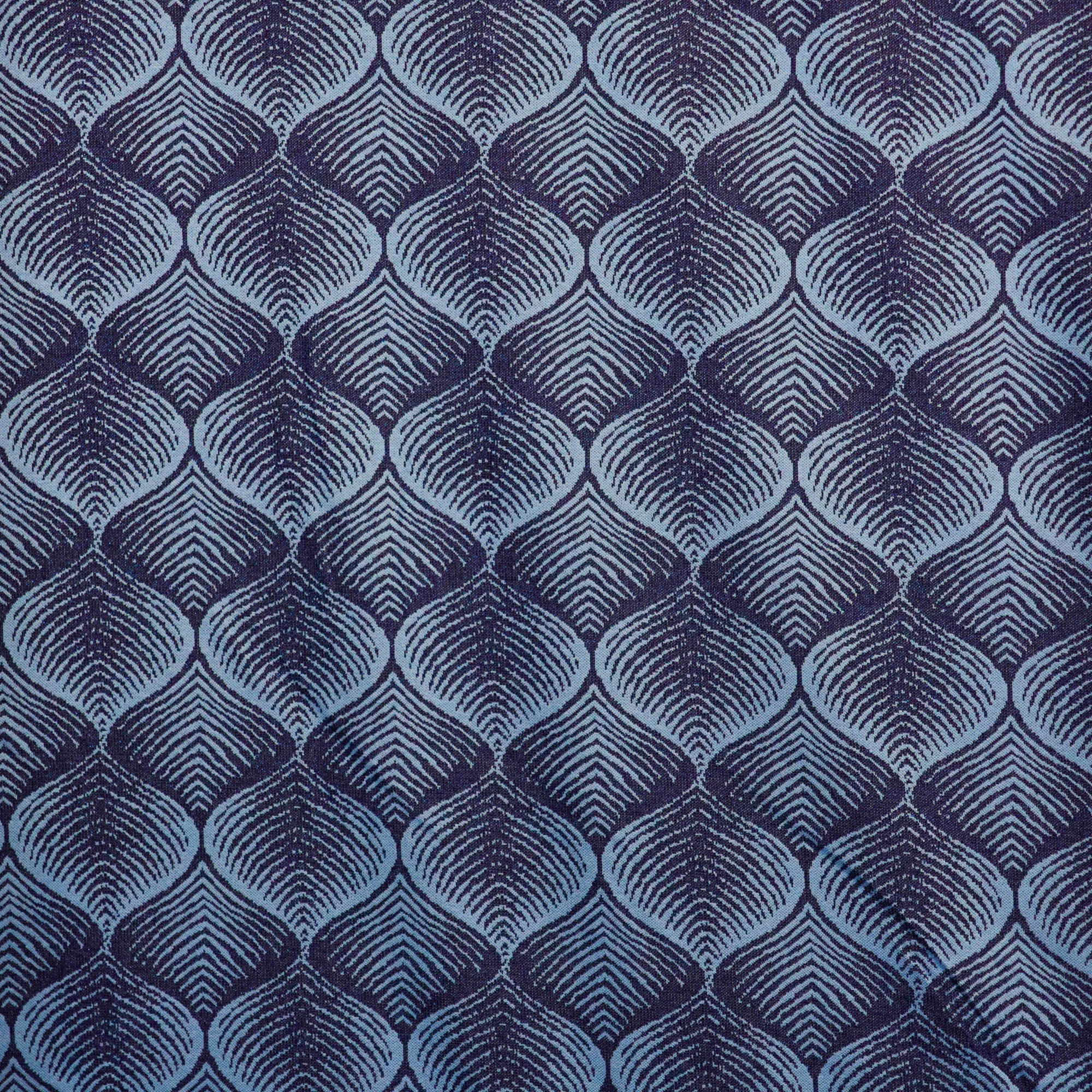 Jacquard tricot blauw met abstract patroon en lichte glinstering