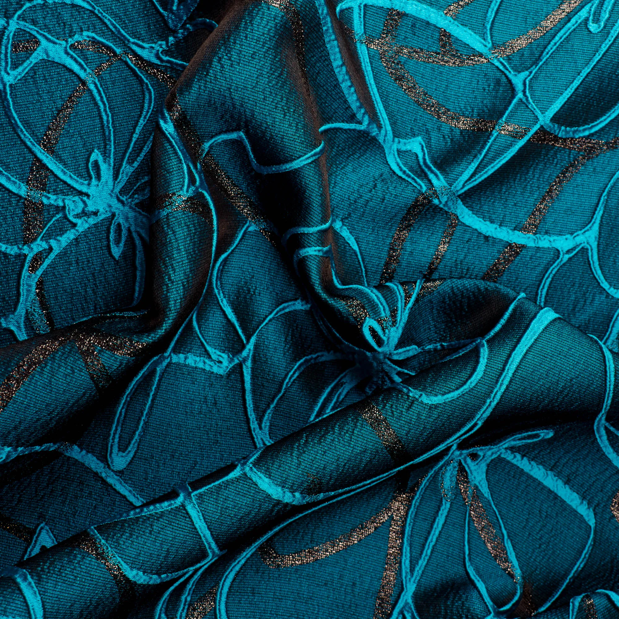 Jacquard donker aqua met abstracte bloemen - Lorré