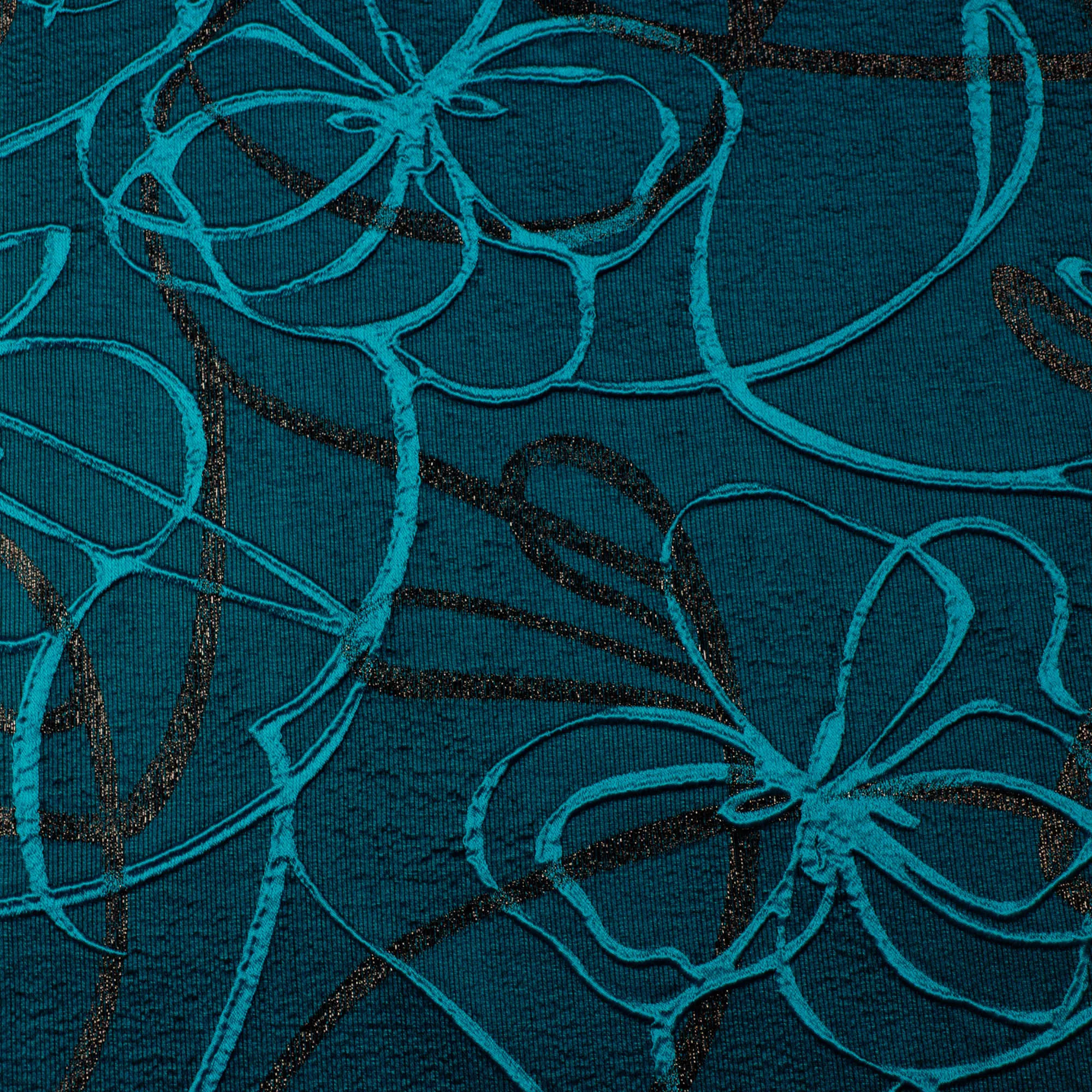 Jacquard donker aqua met abstracte bloemen - Lorré