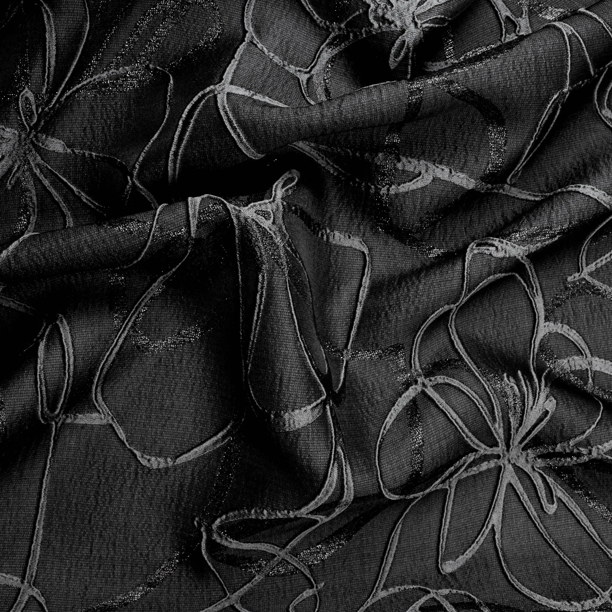 Jacquard zwart met abstracte bloemen - Lorré