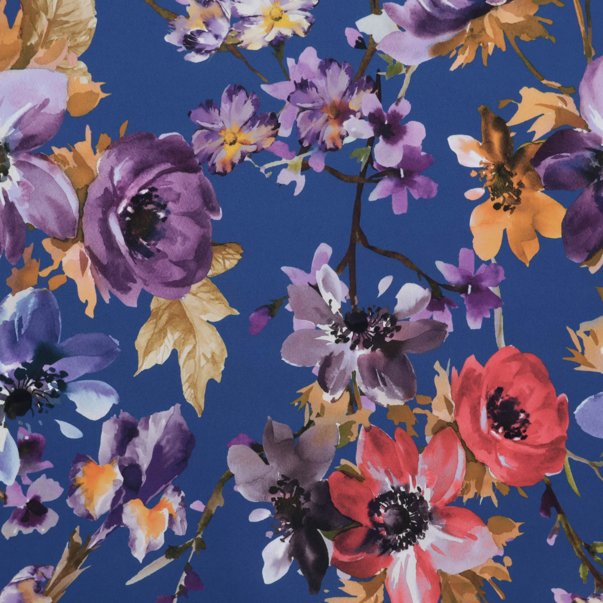 Polyester crêpe blauw met bloemen - Lorré