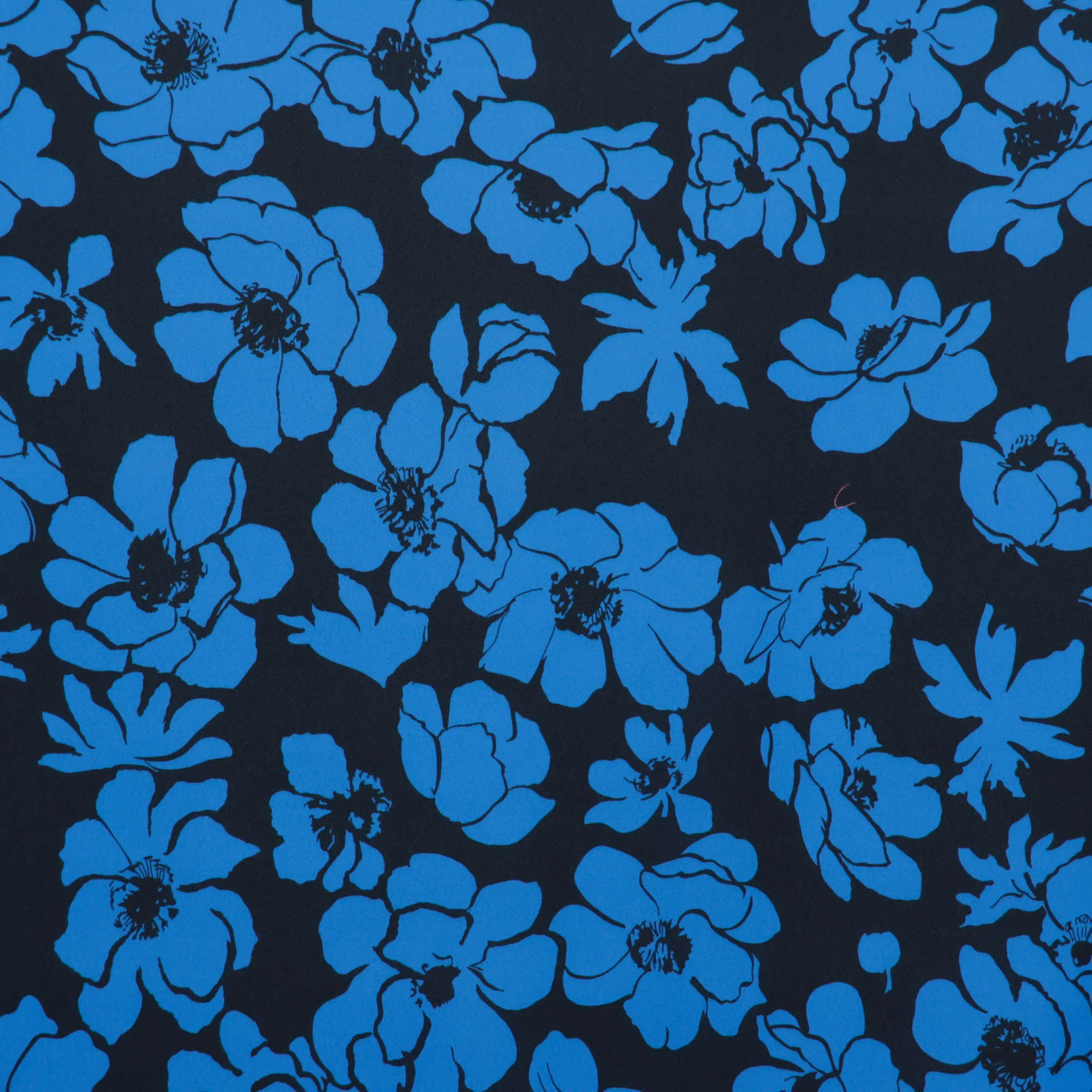 Polyester crêpe met blauwe bloemen - Lorré
