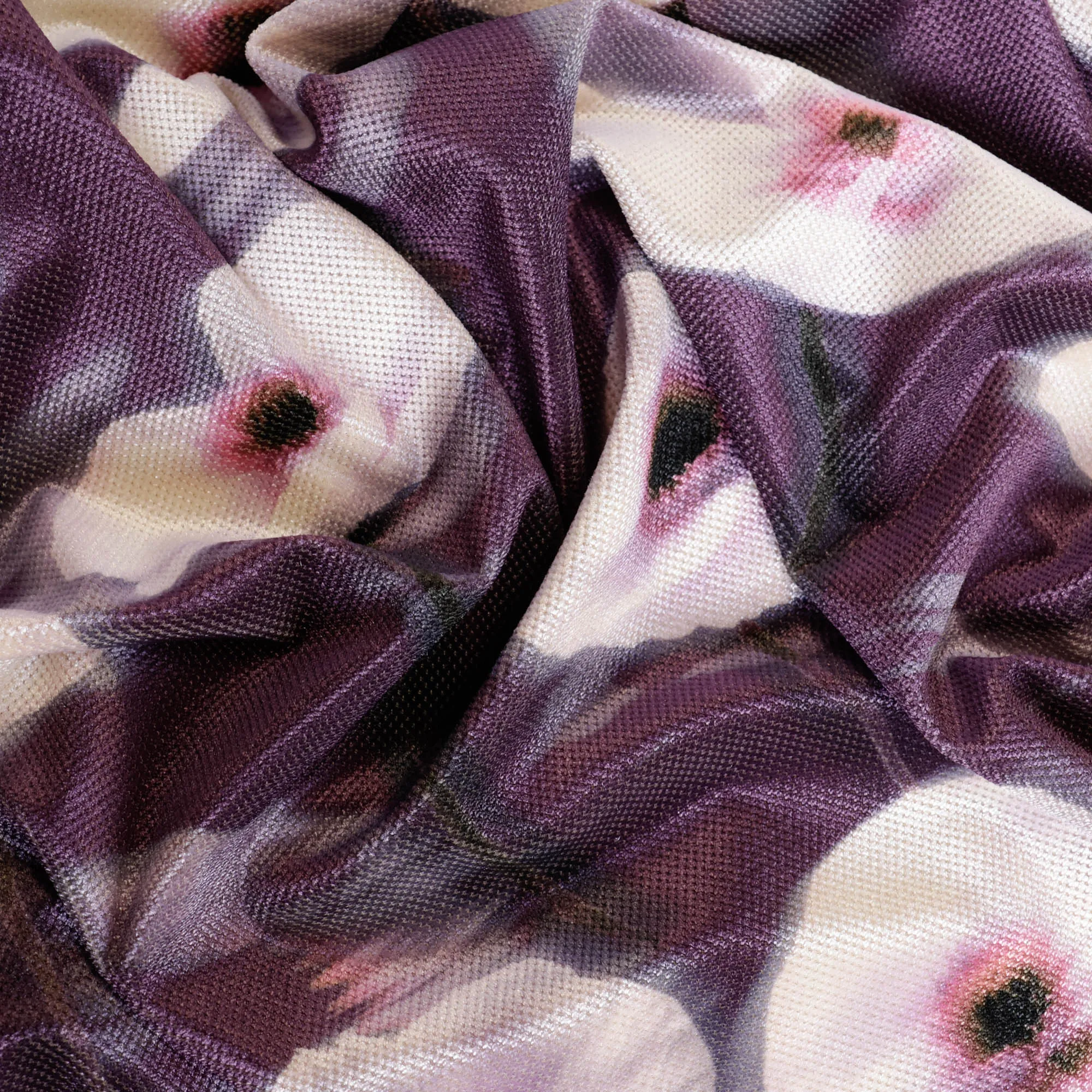 Fluweel tricot/velour donkerpaars met vage bloemen - A La Ville
