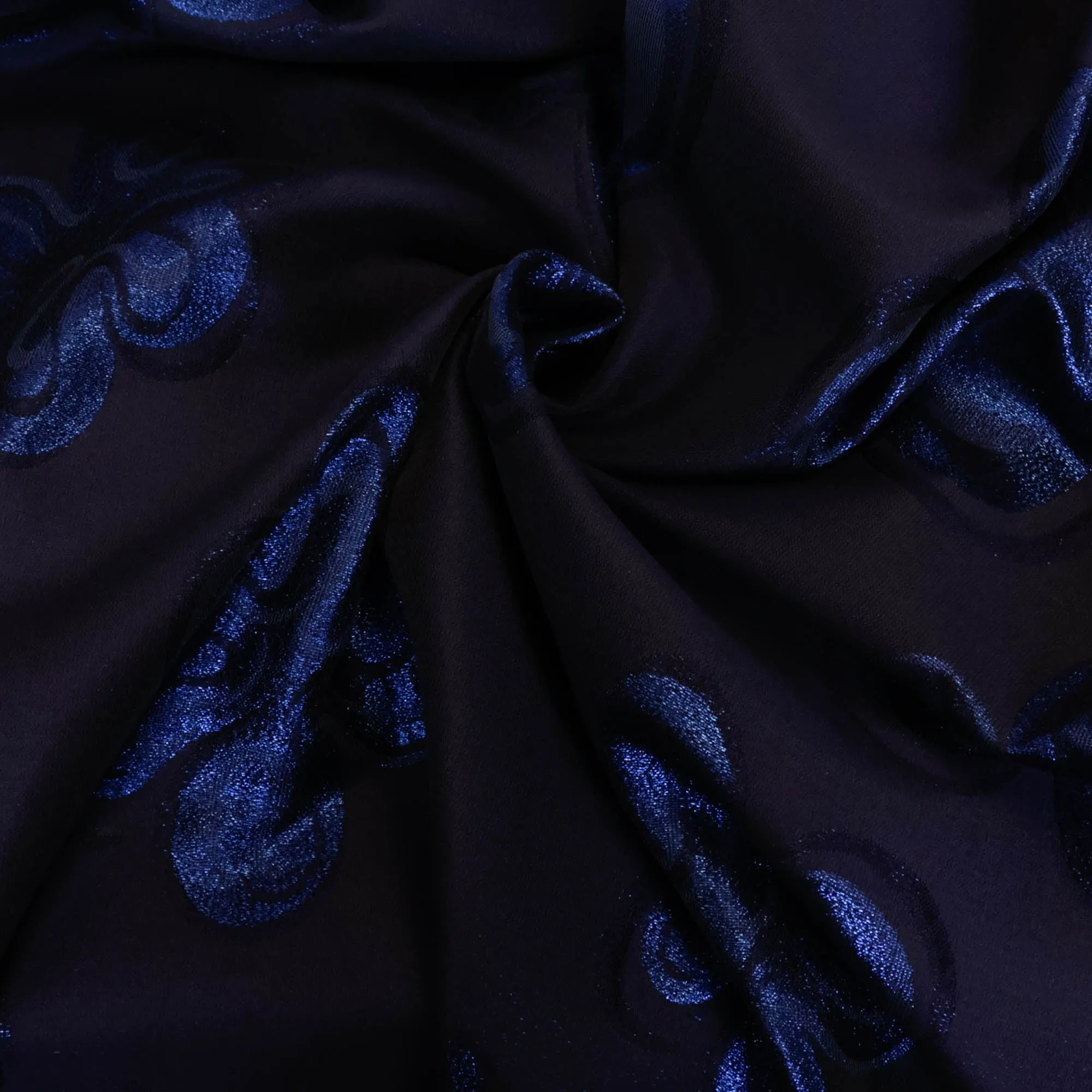 Zijden jacquard glinsterende blauwe bloemen - Lorré