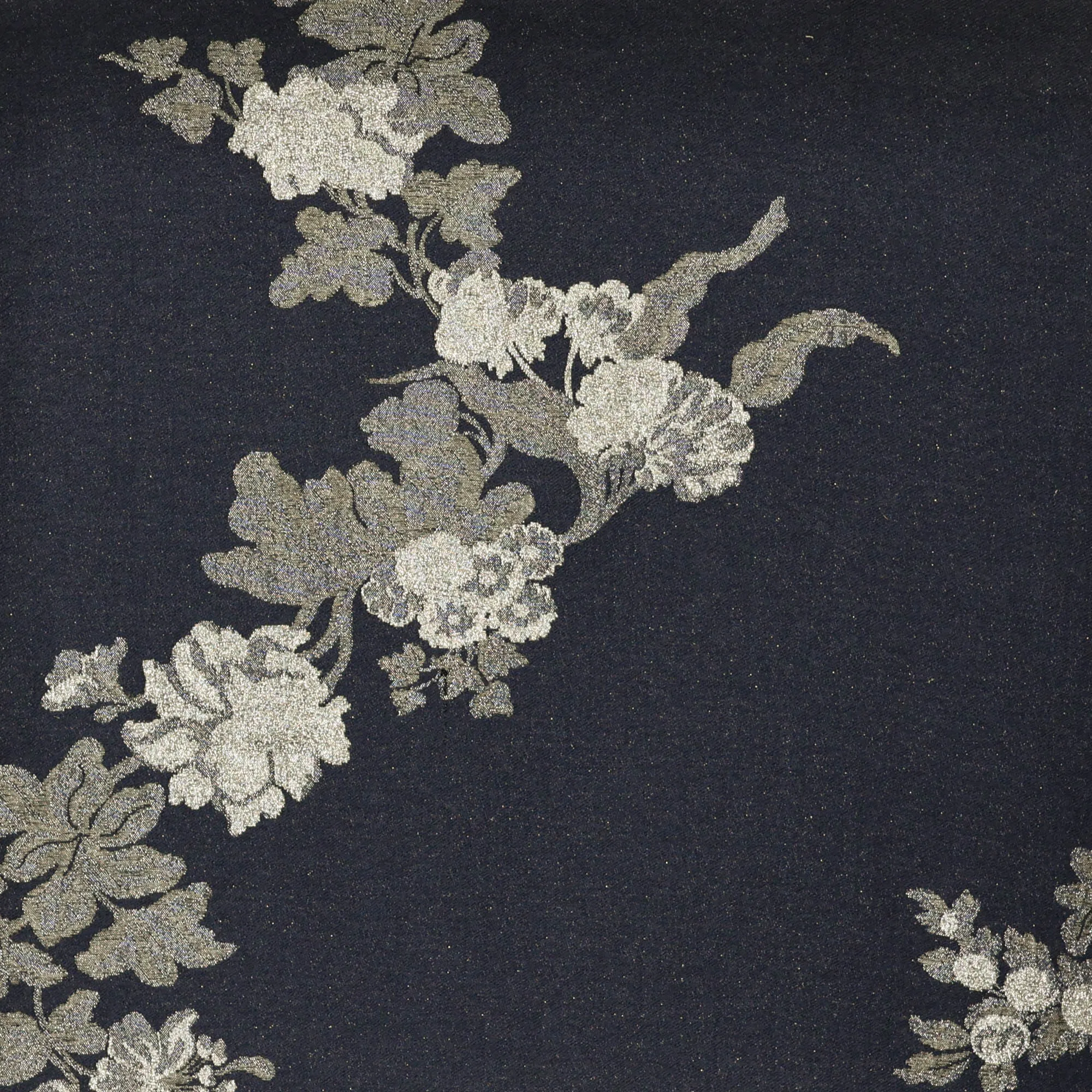 Paneel jacquard blauw met glitter en zilveren bloemen - Knipmode