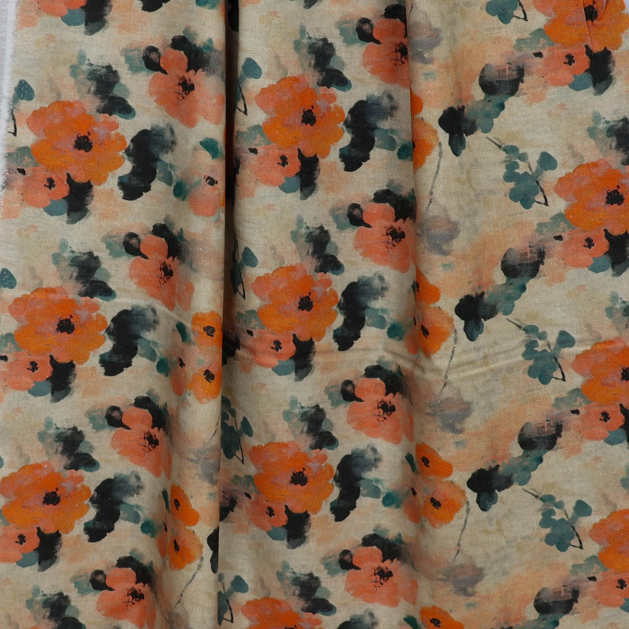 Linnenviscose beige met rode bloemen - See you at six