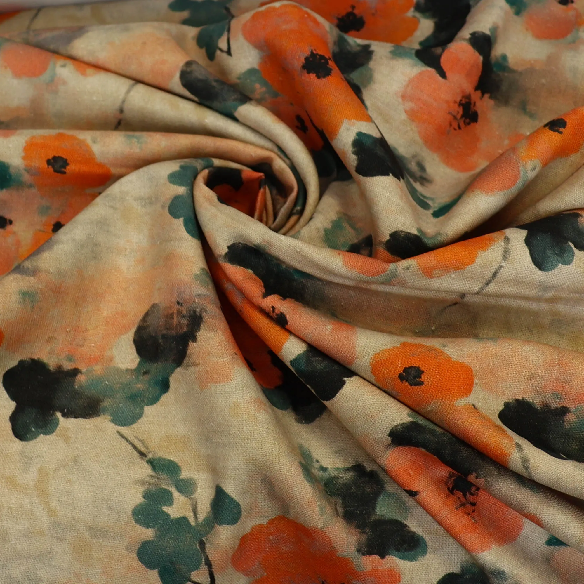 Linnenviscose beige met rode bloemen - See you at six