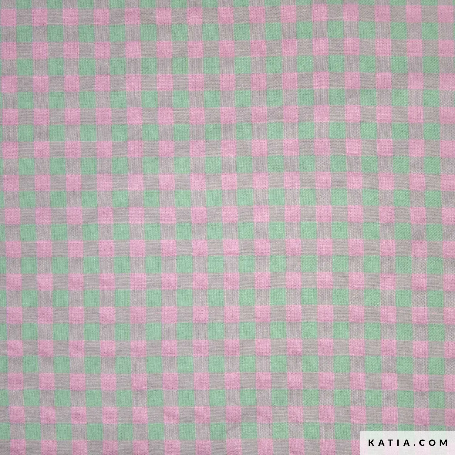 Ruitjesstof groen en roze - Katia Fabrics