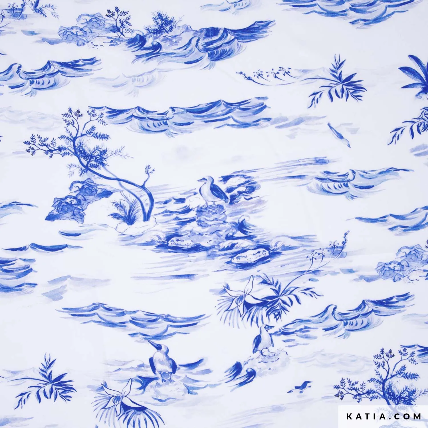 Viscose wit met blauw patroon - Katia Fabrics