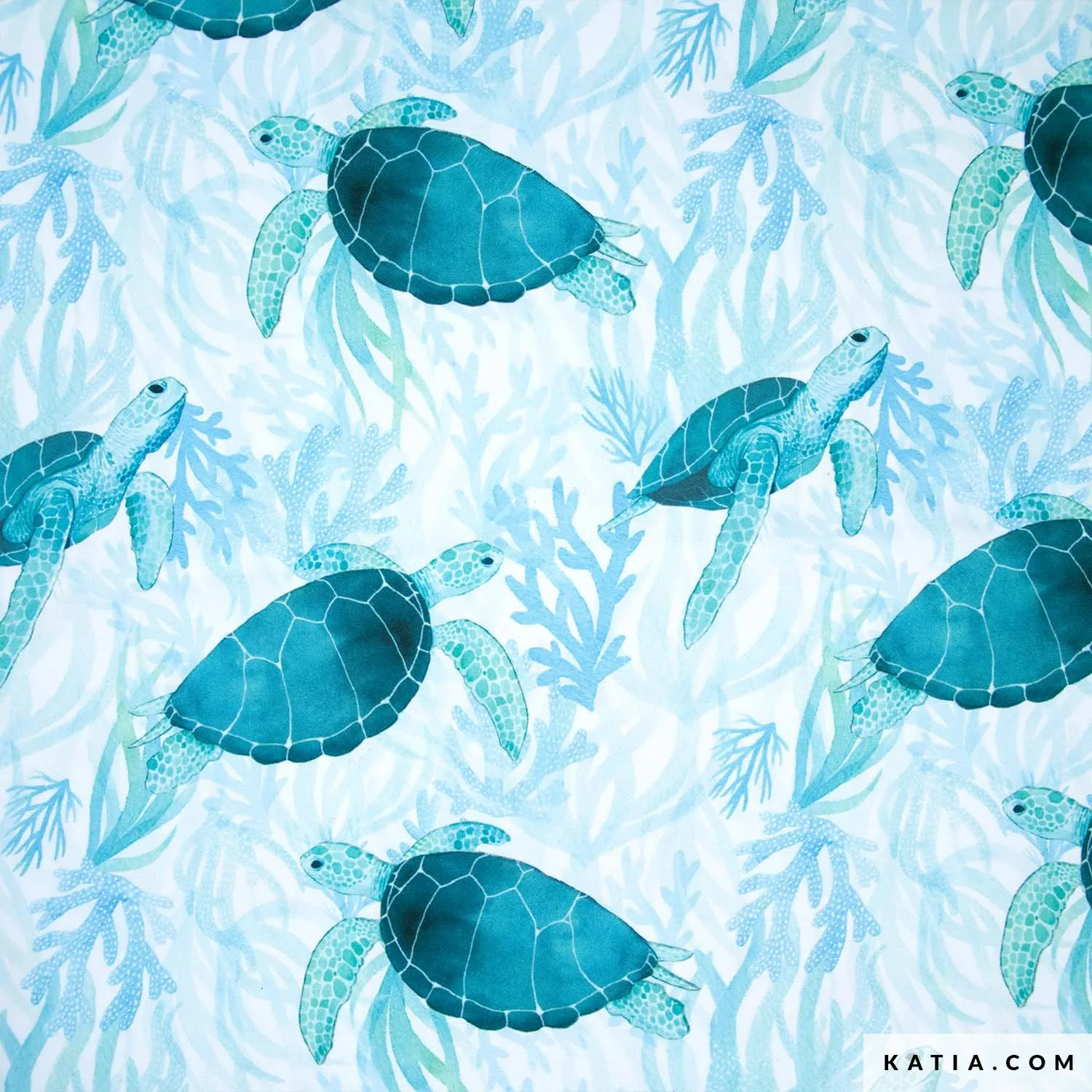 Polyester turquoise met schildpadden - Katia Fabrics
