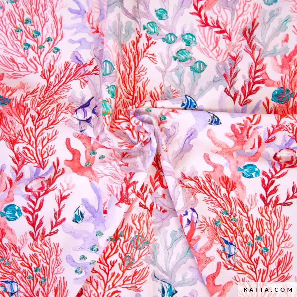 Badkledingstof met koralen en vissen - Katia Fabrics