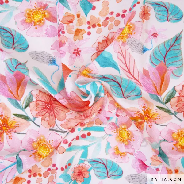 Viscose roze bloemenpatroon - Katia Fabrics