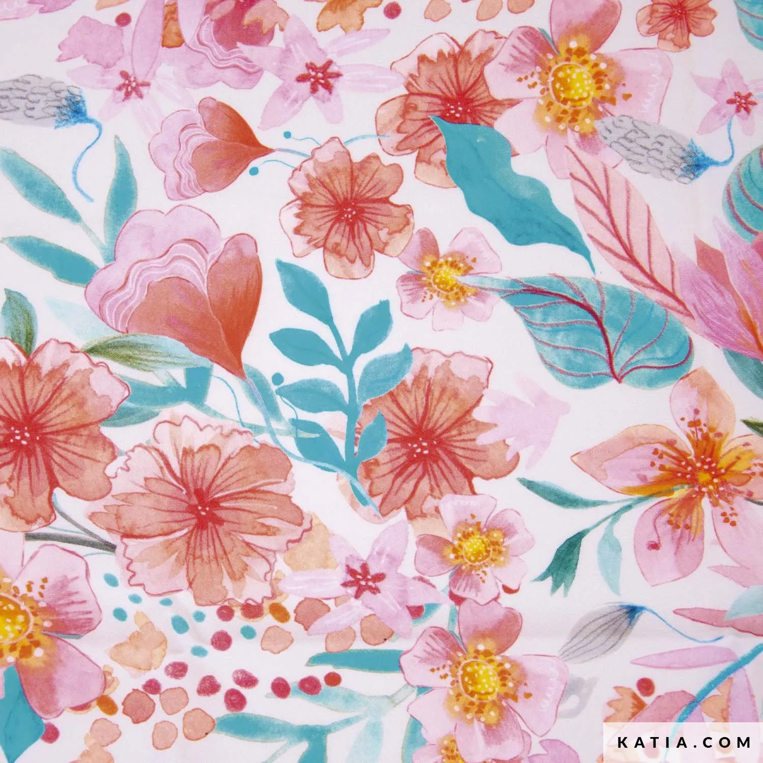 Viscose roze bloemenpatroon - Katia Fabrics