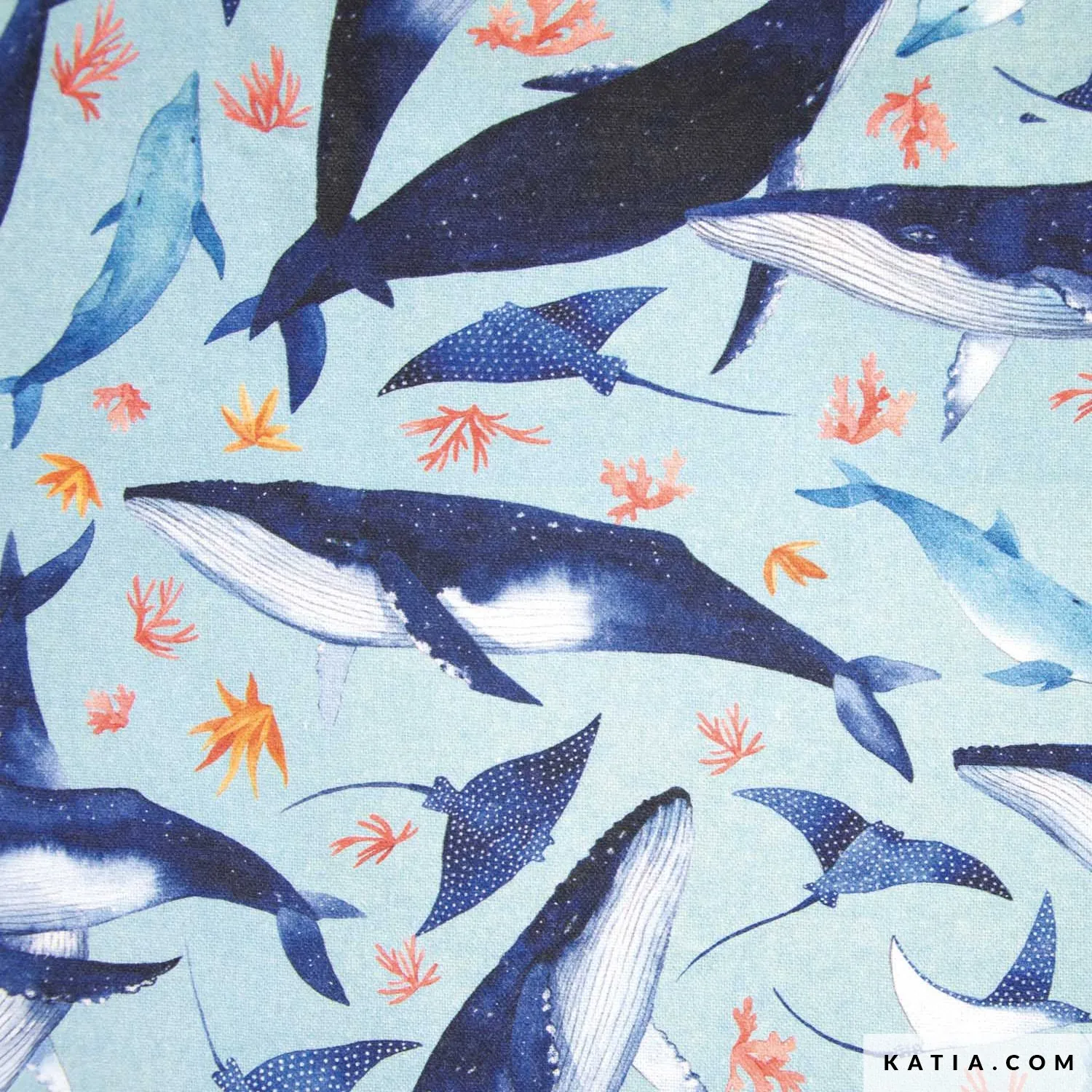 Canvas blauw met zeedieren - Katia Fabrics