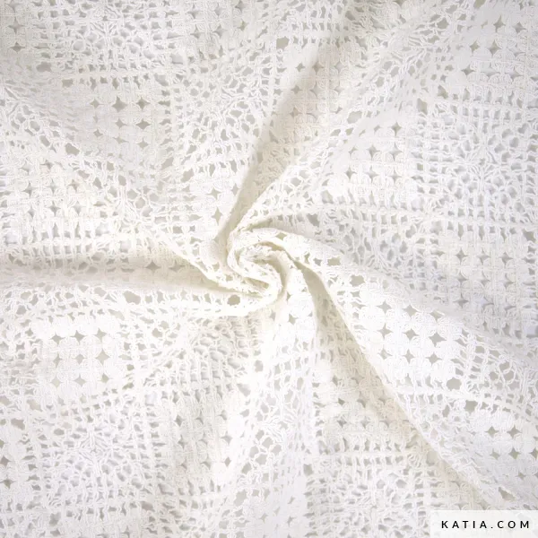 Gehaakte stof wit met vierkantpatroon - Katia Fabrics