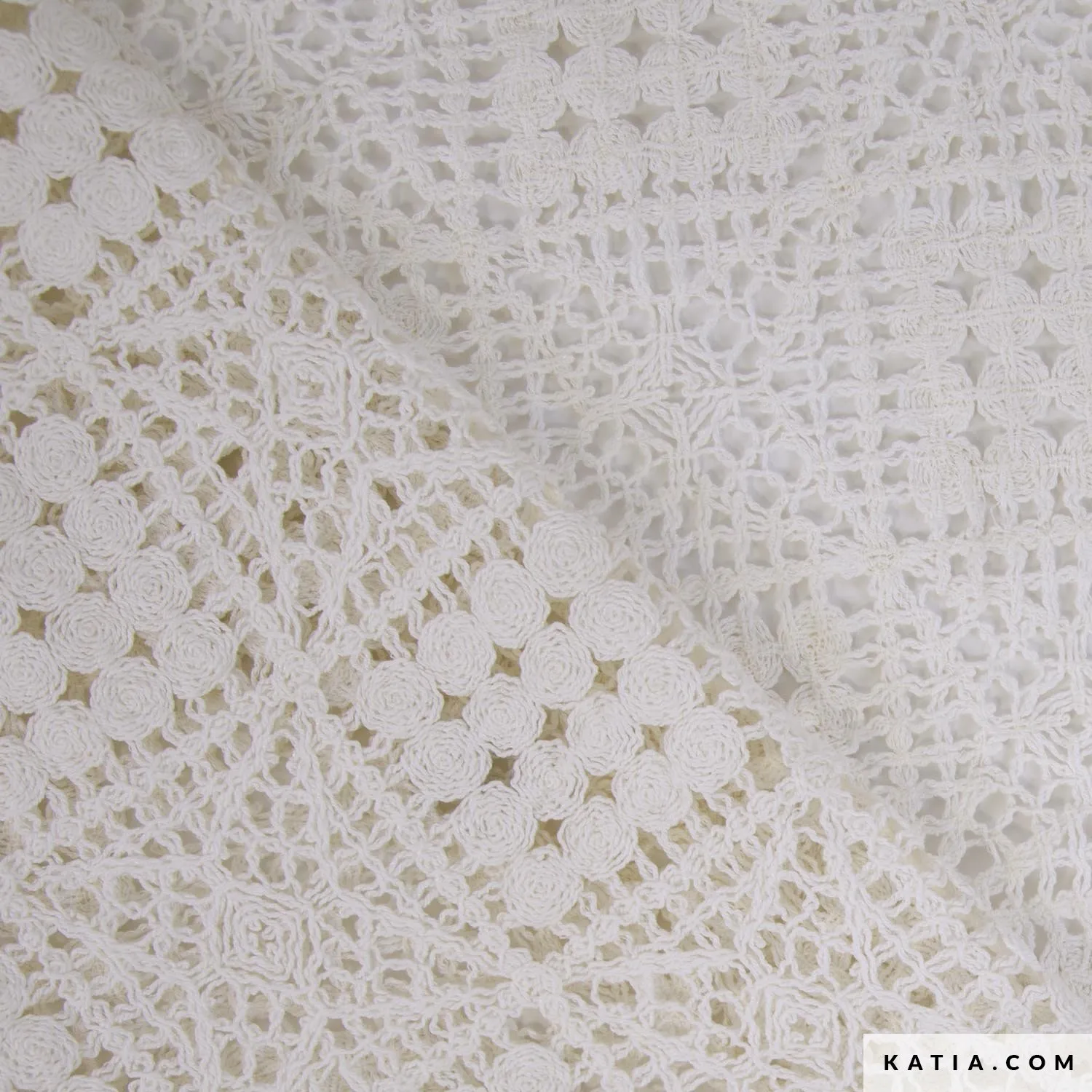 Gehaakte stof wit met vierkantpatroon - Katia Fabrics