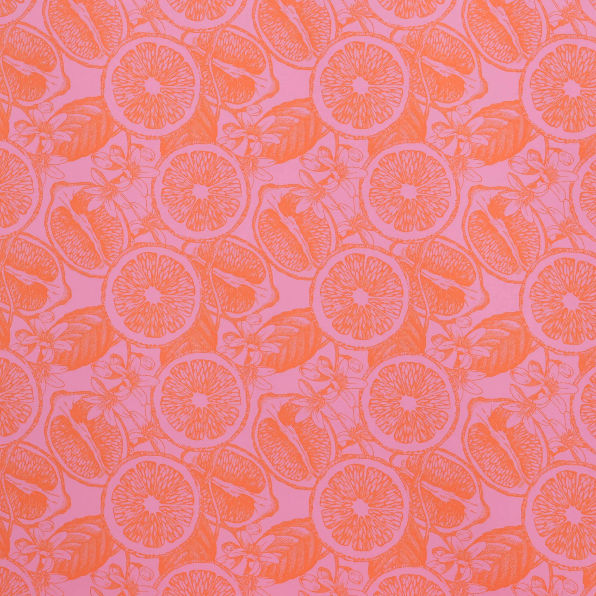 Polyester stretch roze met appelsienen - Knipmode