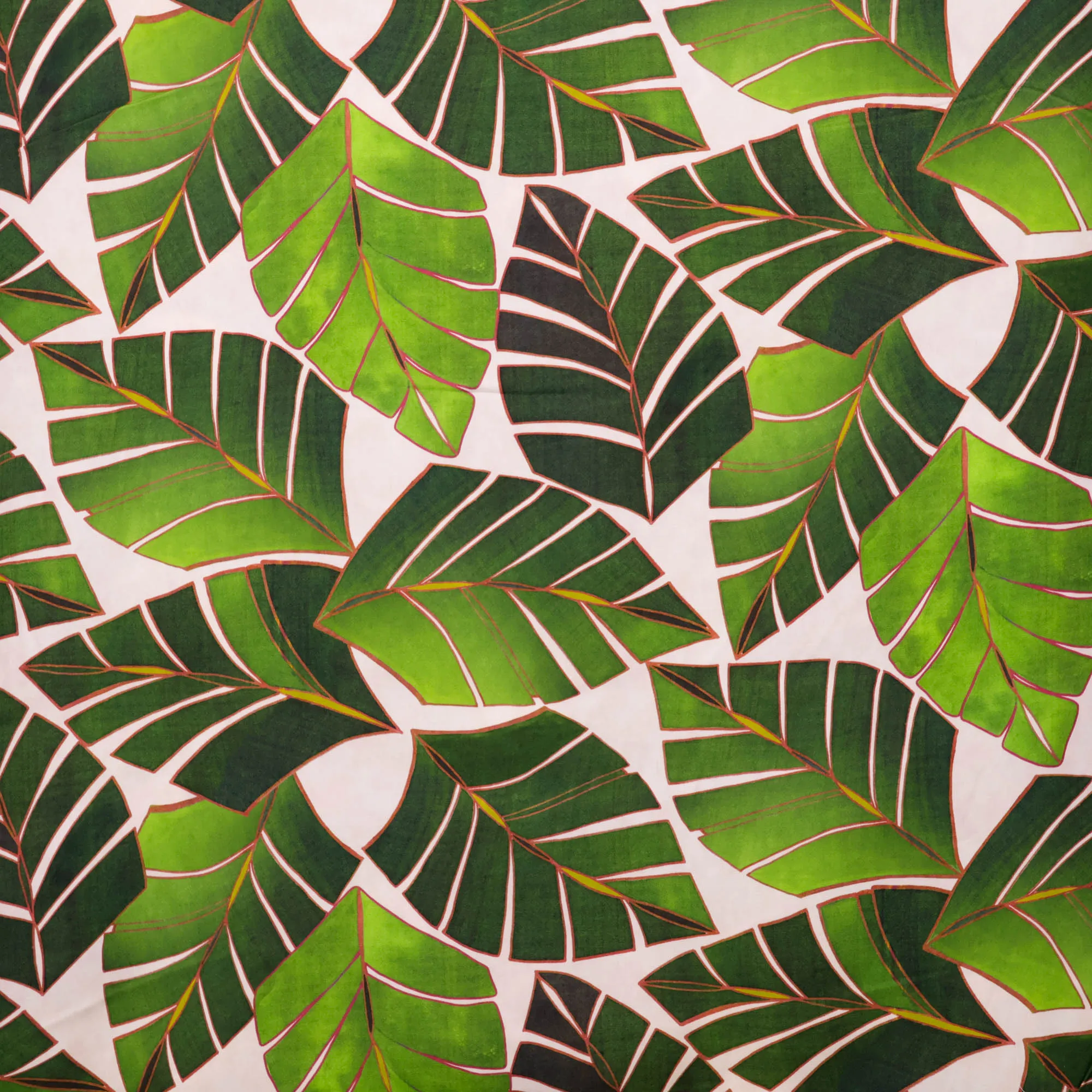 Viscose beige met groene bladeren