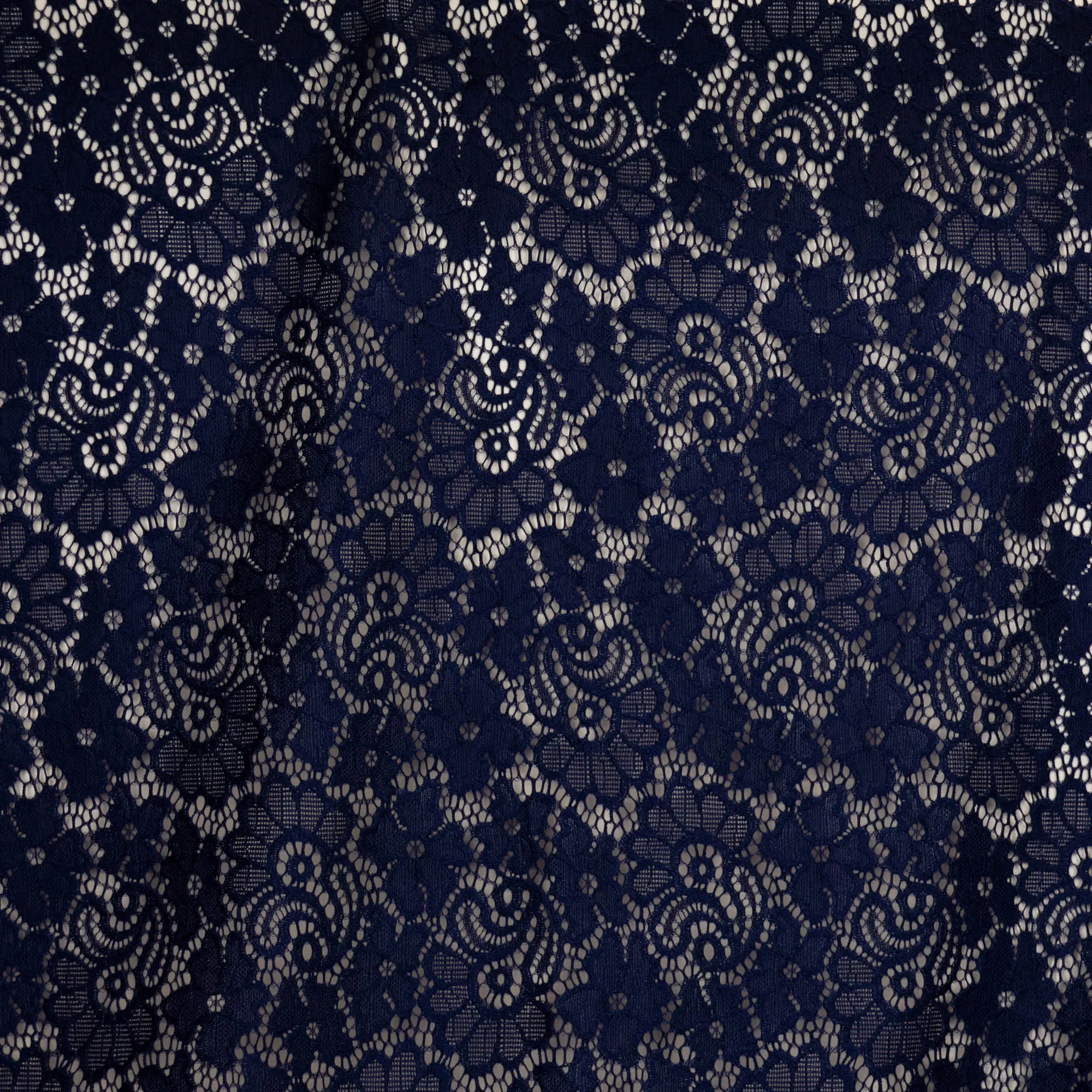Kant donkerblauw met bloemen