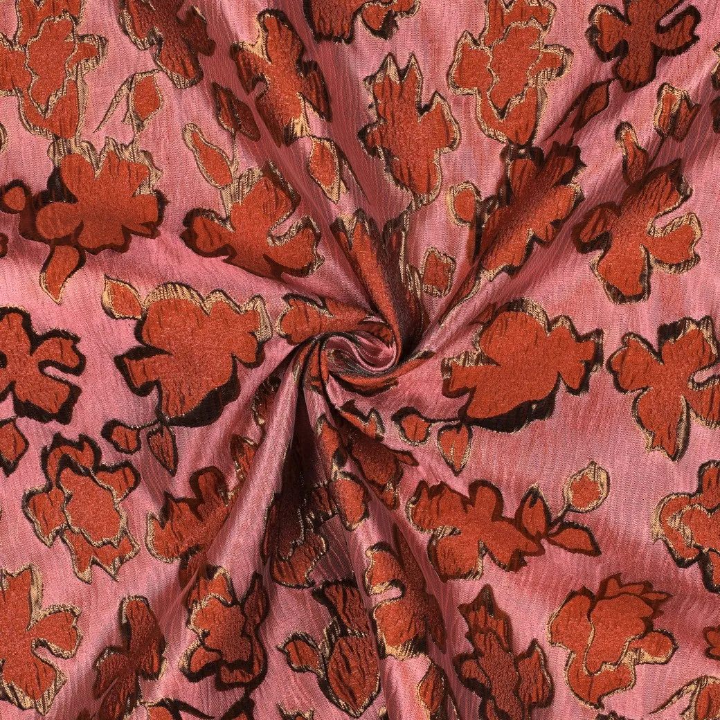 Jacquard glans roze met bloemen - Poppy