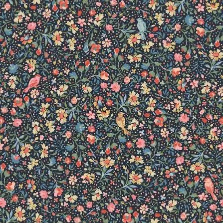 Baumwolle Dunkelblau mit Blumenmuster