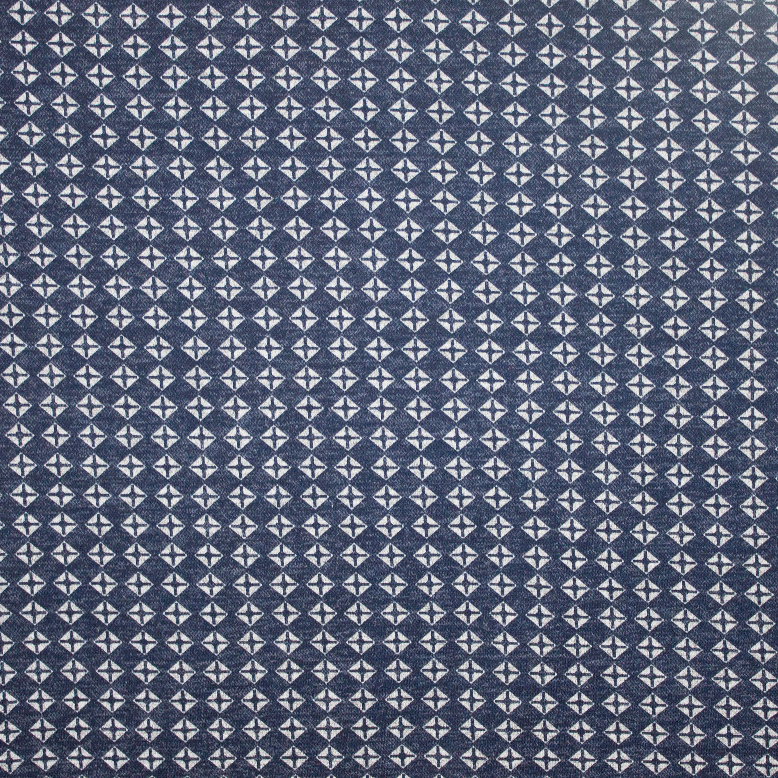 Blauw gebreide stof met abstract motief - Stitched by You