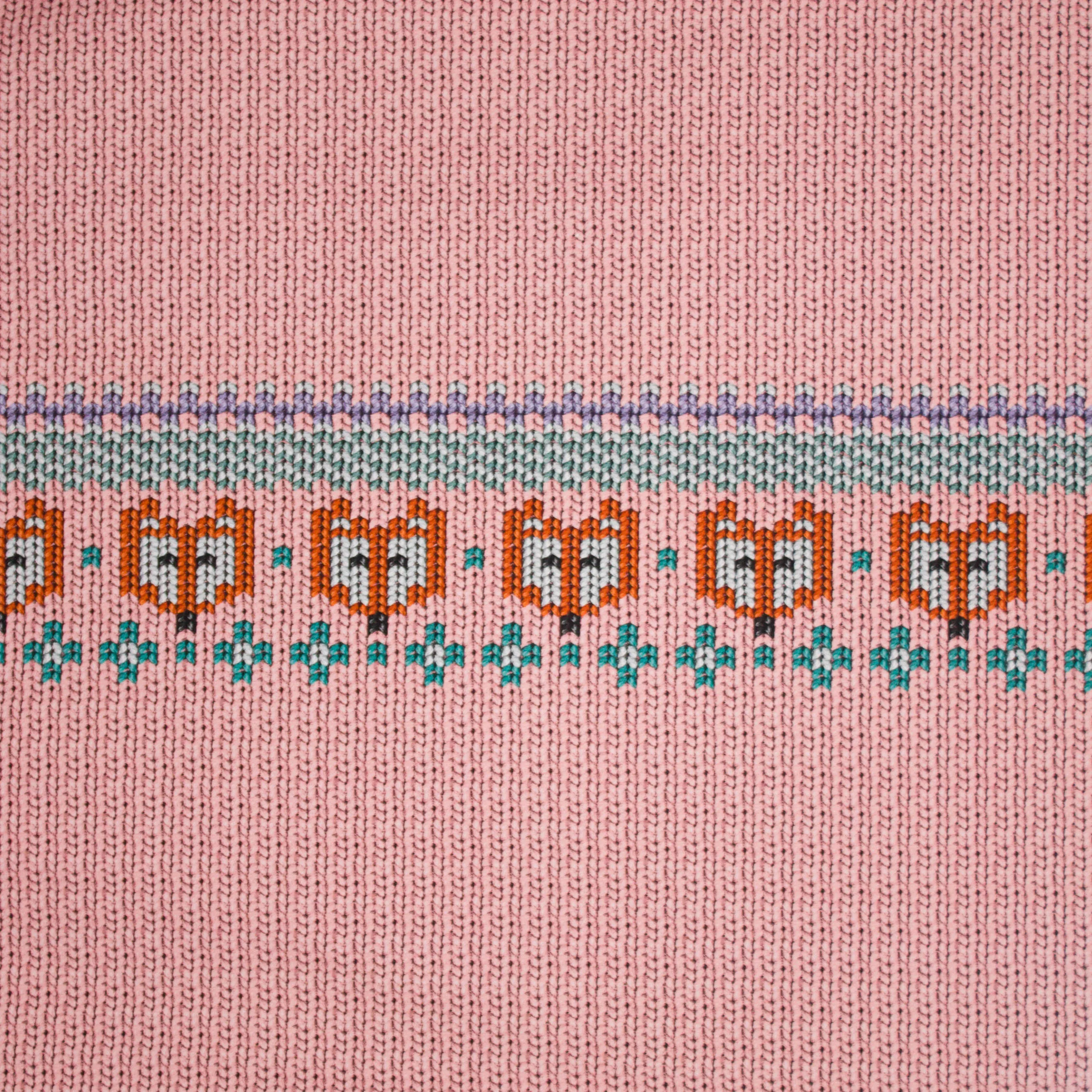 French terry paneel roze met kabelprint en vosjes