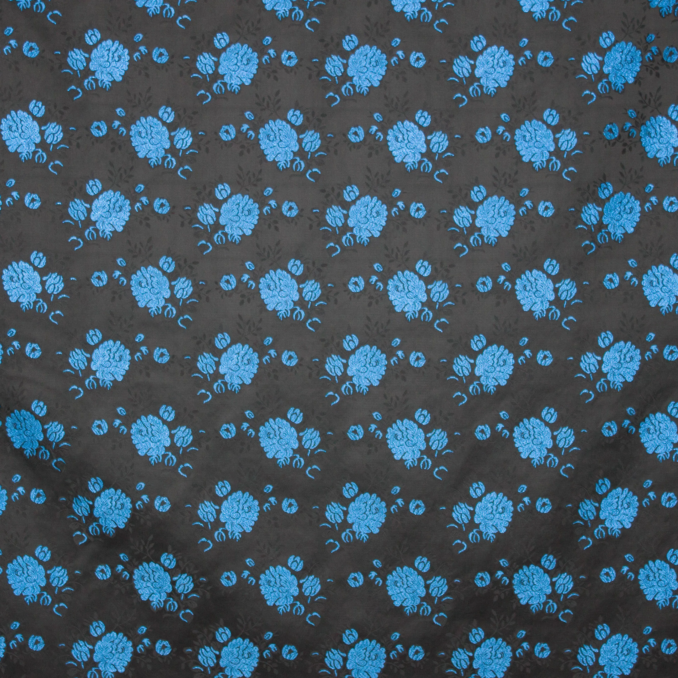 Zwarte jacquard met blauw bloemenmotief