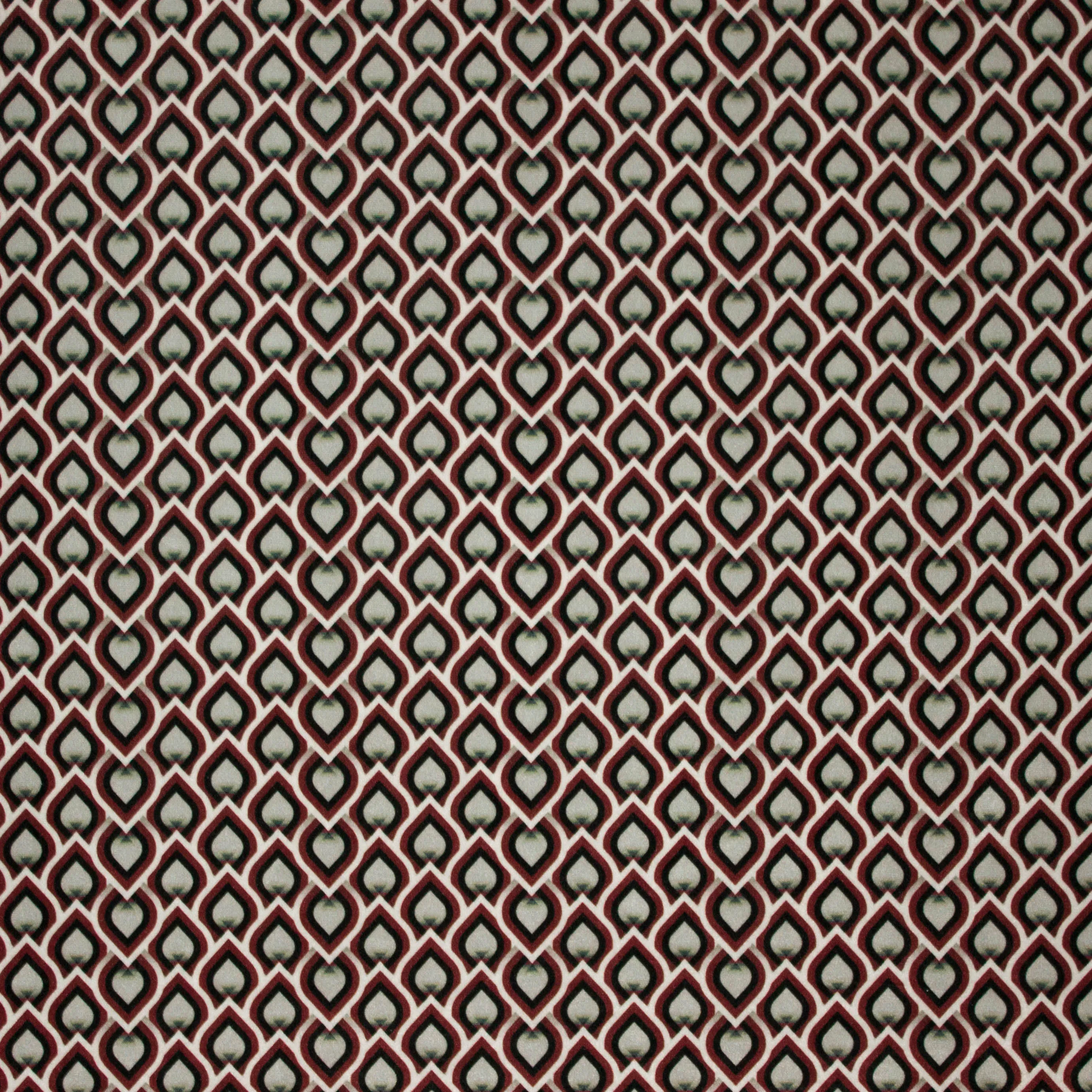 Stretch Fluweel/velours in bordeaux/munt retromotief