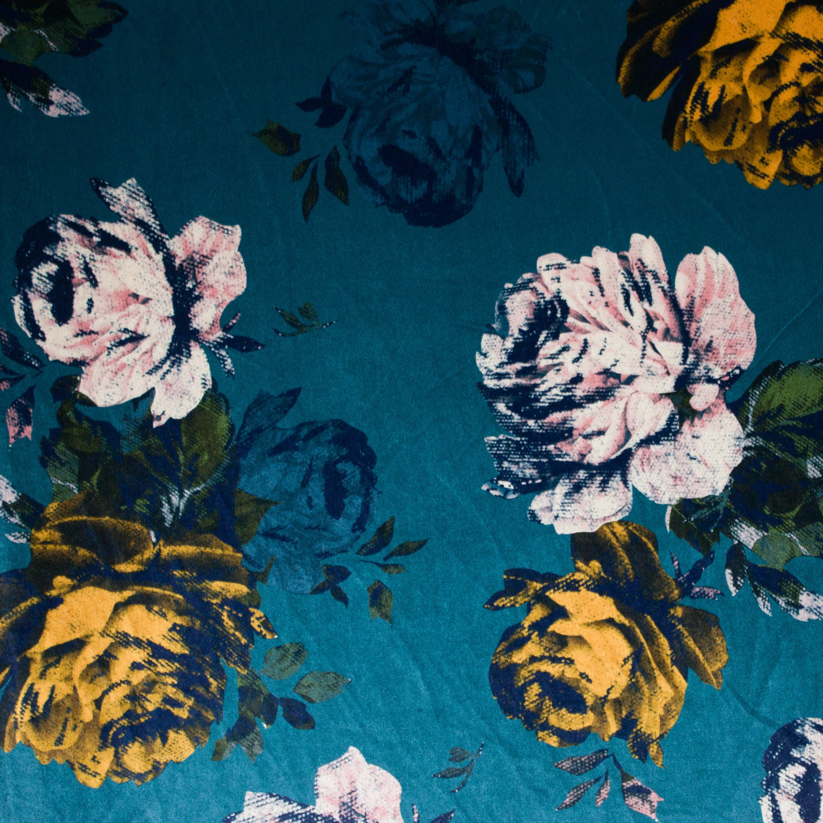 Stretch Fluweel/velours met grote bloemen